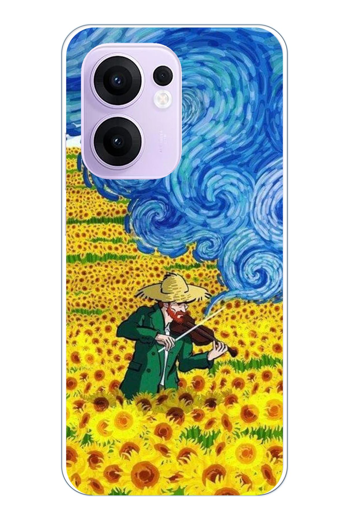 TechTree OPPO Reno 13F Uyumlu Van Gogh Keman Şeffaf Silikon Kılıf
