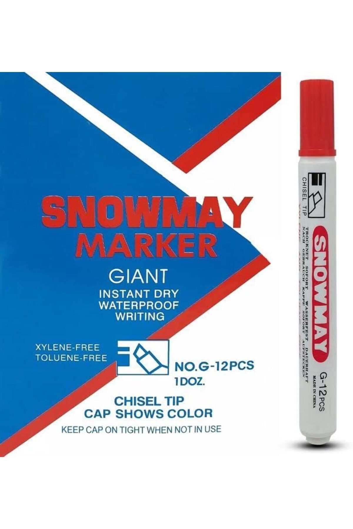 Generic-Waterproof Writing, Xylene/Toluene Free Snowmay Marker Pen Chisel Tip 12 Pcs/Pack, Instant Dry/- Red 5