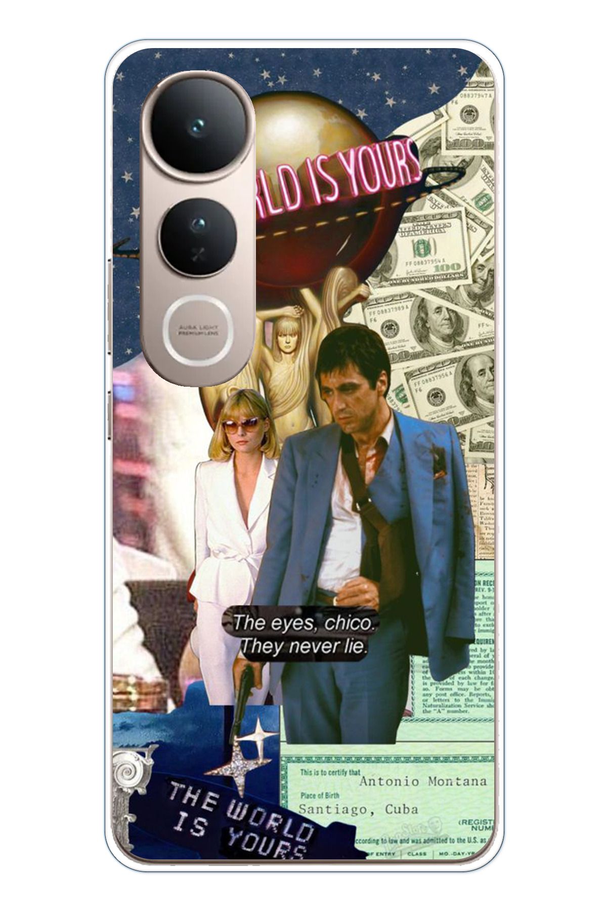 TechTree Vivo V50 Lite Uyumlu Elvira Hancock & Tony Montana Tasarımlı Şeffaf Silikon Kılıf