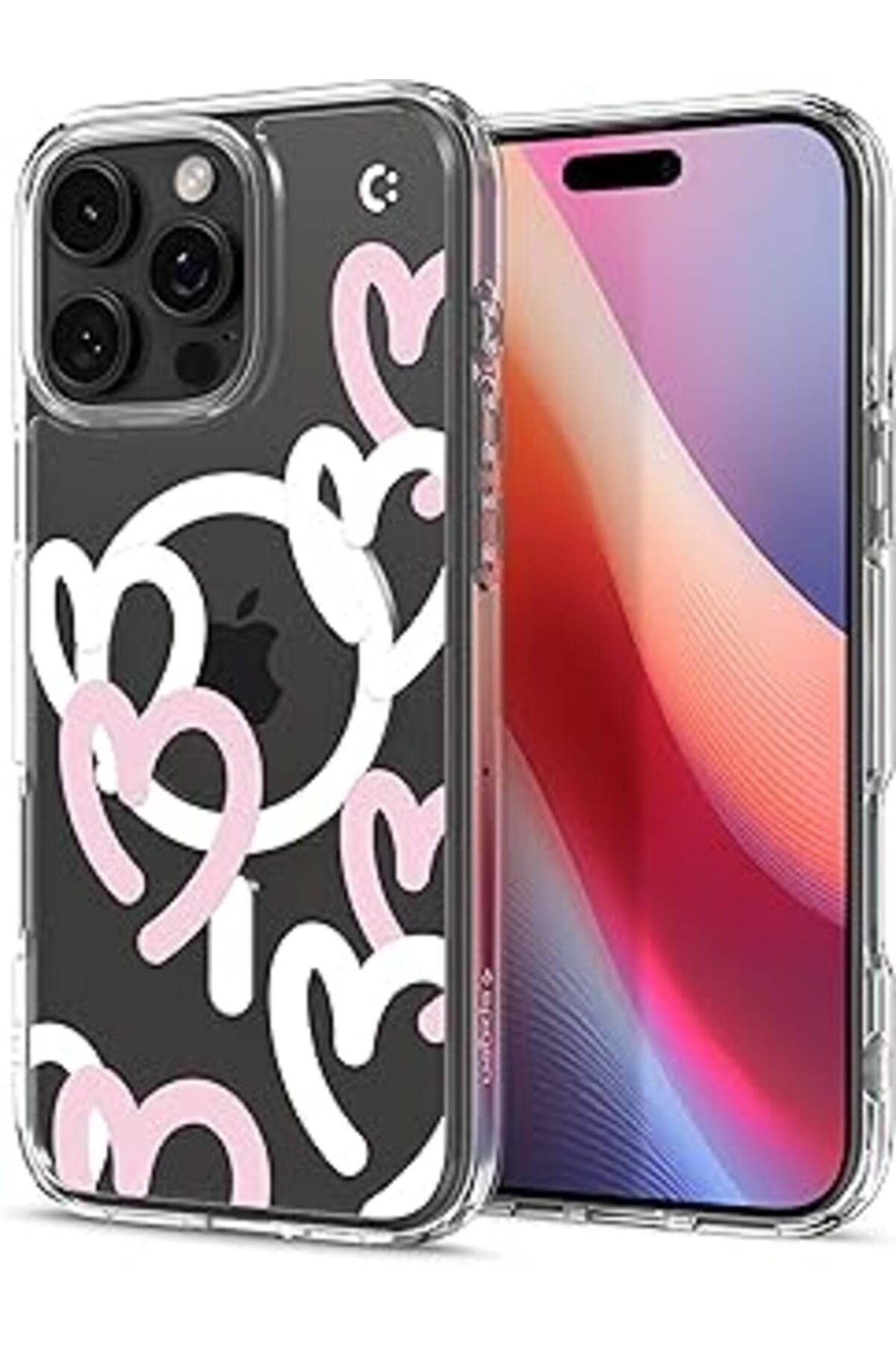 Mu Art Ahşap Iphone 16 Pro Kılıf Ultra Hybrid Magfit Magsafe Özellikli Hearts White Pink - Acs08277