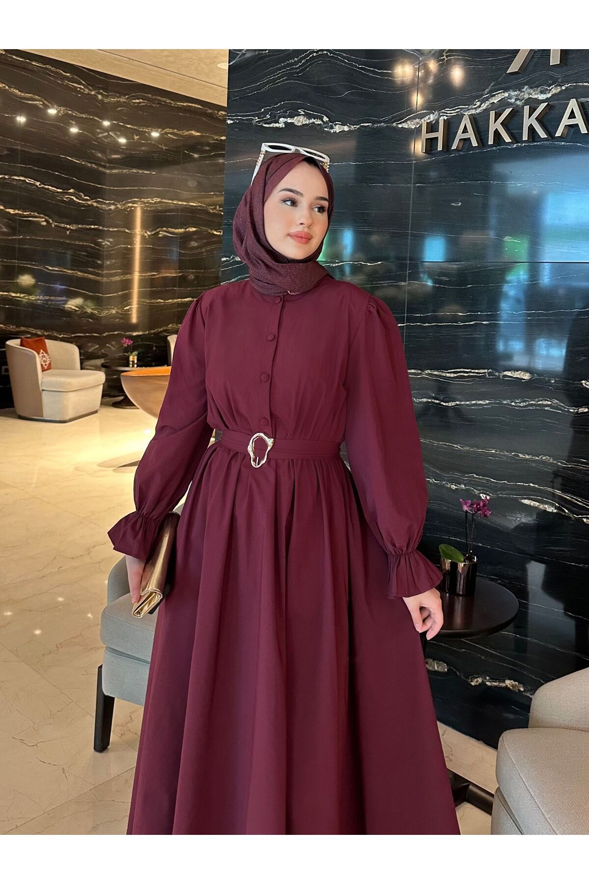 SSDESİNG Ala Poplin Elbise Bordo