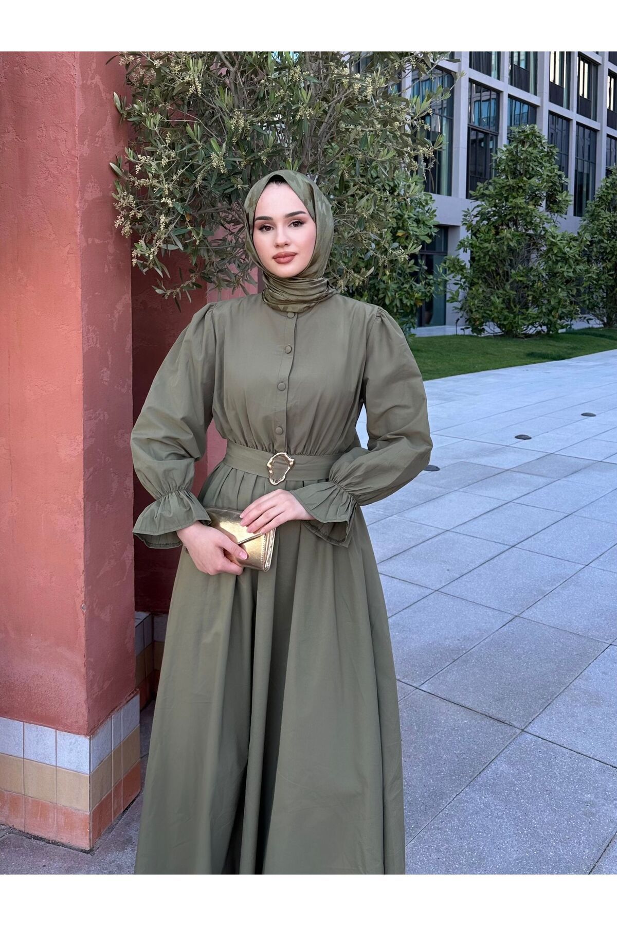 SSDESİNG Ala Poplin Elbise Yeşil