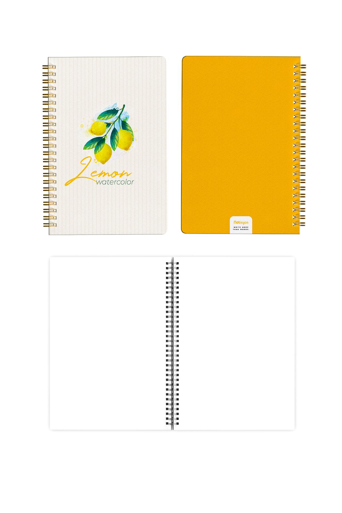 Notisyon-A5 Spiral Notepad Set of 2 – Lined & Unlined, 148 Pages, Lemon Pattern, School Notebook 3