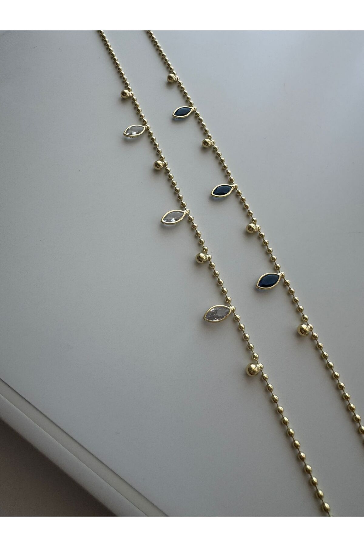 MODA Koyu Mavi Taş Boncuklu 14k Çelik Halhal 27 cm