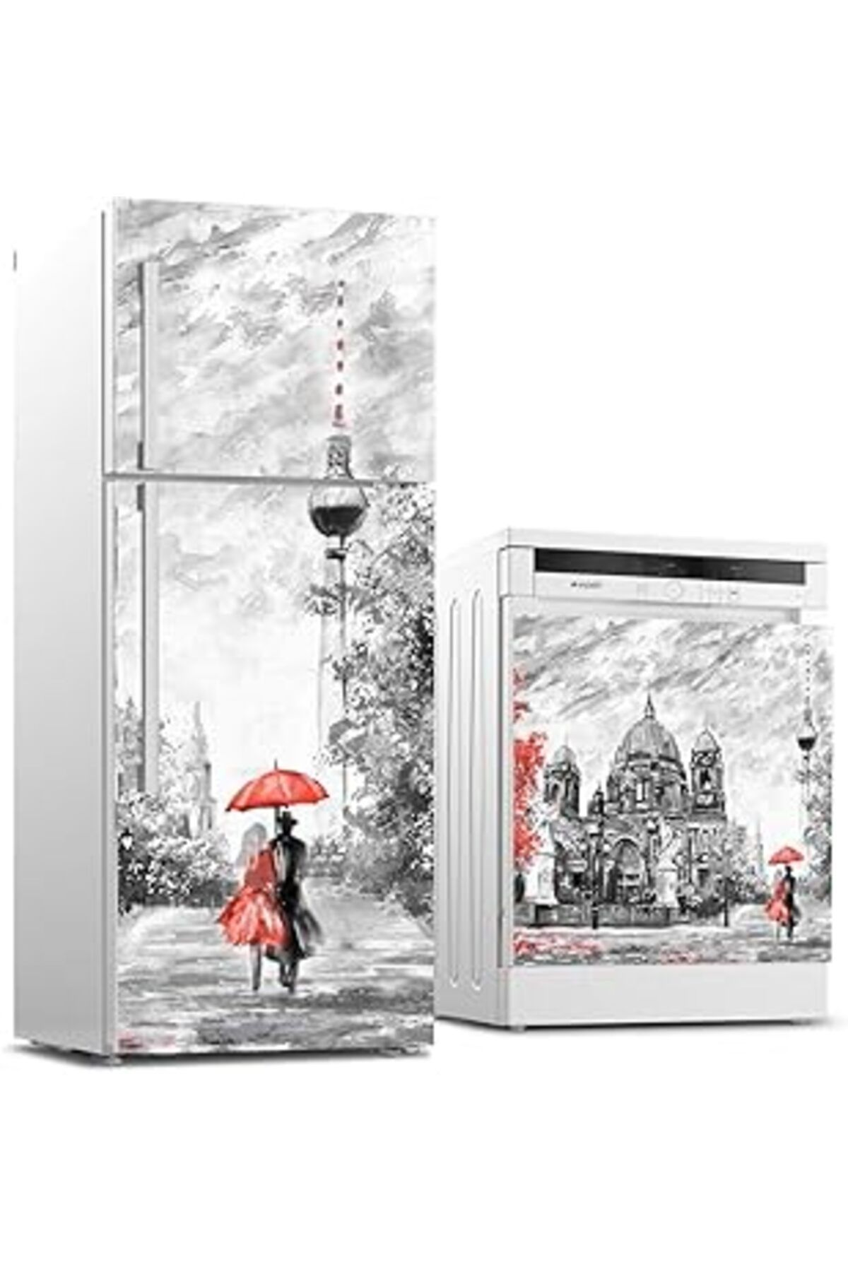 Mu Art Ahşap Buzdolabı Ve Bulaşık Makinası Beyaz Eşya Sticker Kaplama Berlin Yağlıboya