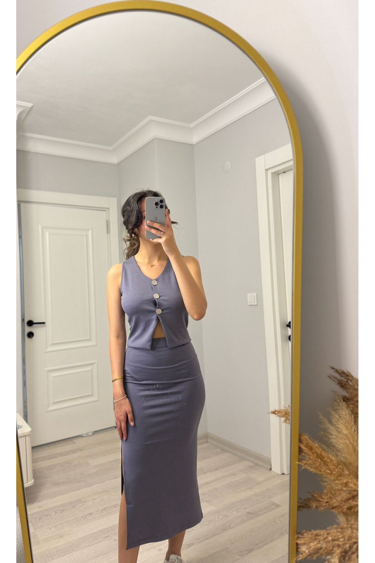MasalBoutiquee KADIN GRİ YELEK ETEK TAKIM