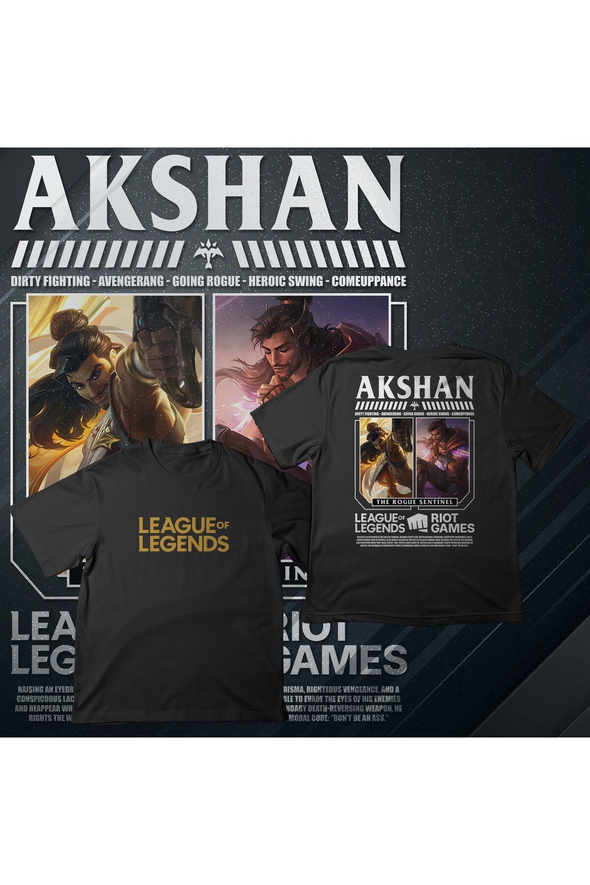 EZ Design League of Legends - AKSHAN - Baskılı Oversize T-shirt