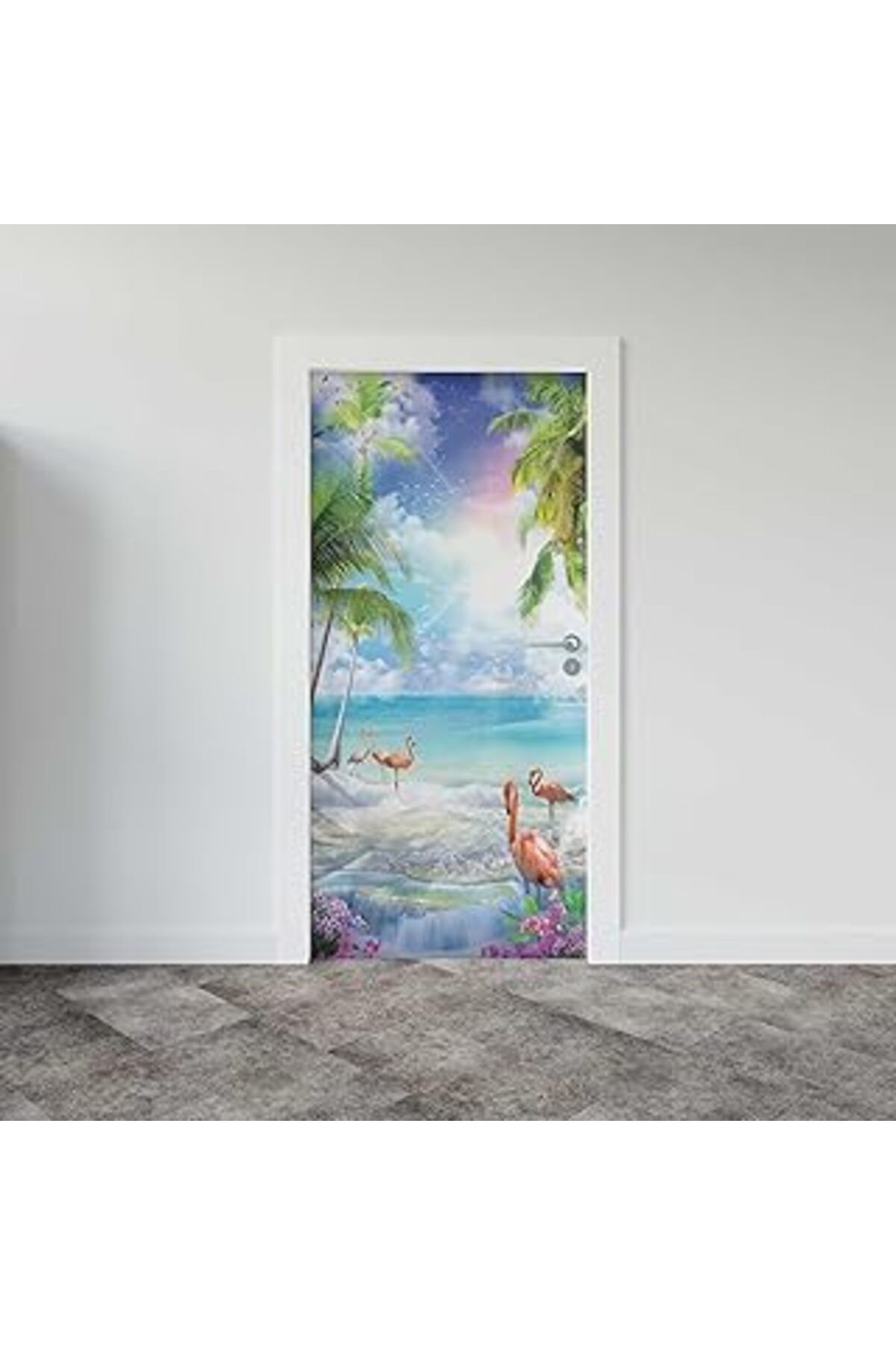 Mu Art Ahşap Kapı Giydirme Kapı Sticker Folyosu Flamingo Deniz