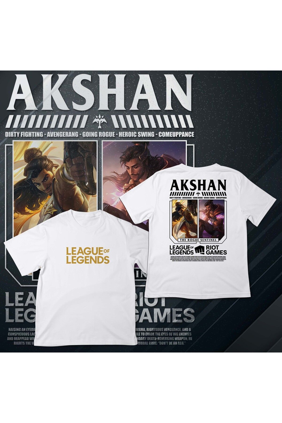 EZ Design League of Legends - AKSHAN - Baskılı Oversize T-shirt