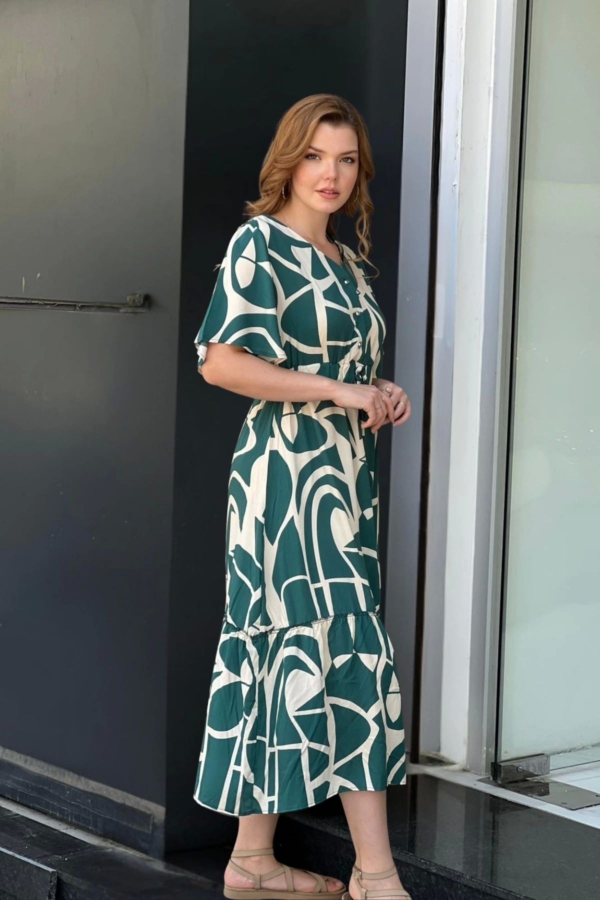 aytemas-Patterned Collar Buttoned Dress 2