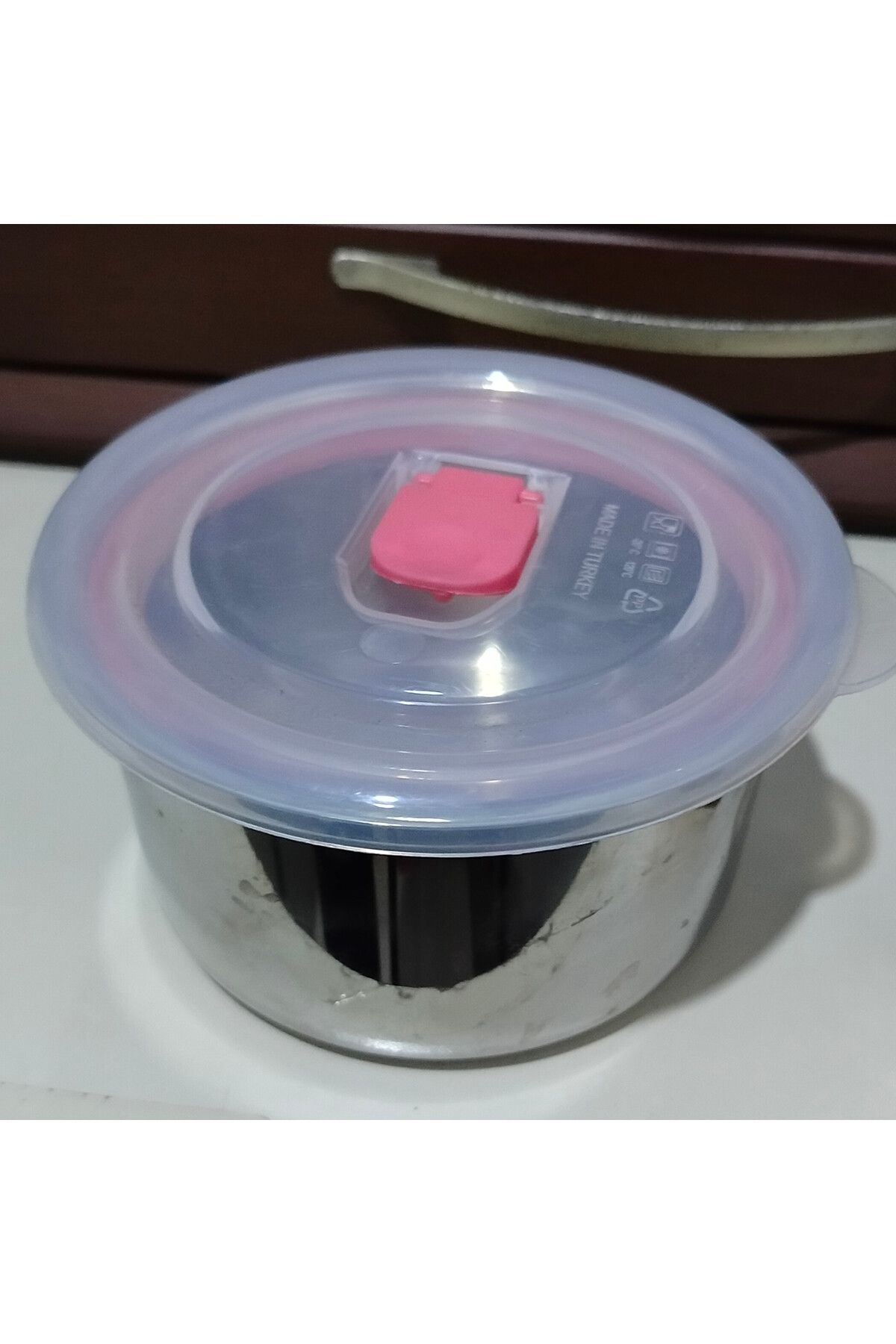 abnturk Kapaklı Çelik Saklama Kabı, 14cm Çapı 7 cm Derinlik