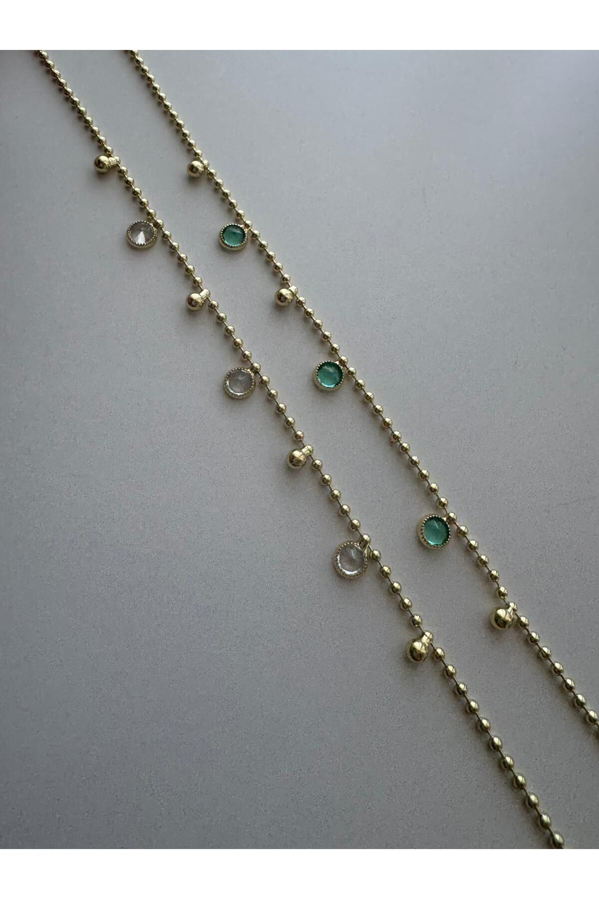 MODA Yuvarlak Açık Mavi Taş Boncuklu 14k Çelik Halhal 27 cm