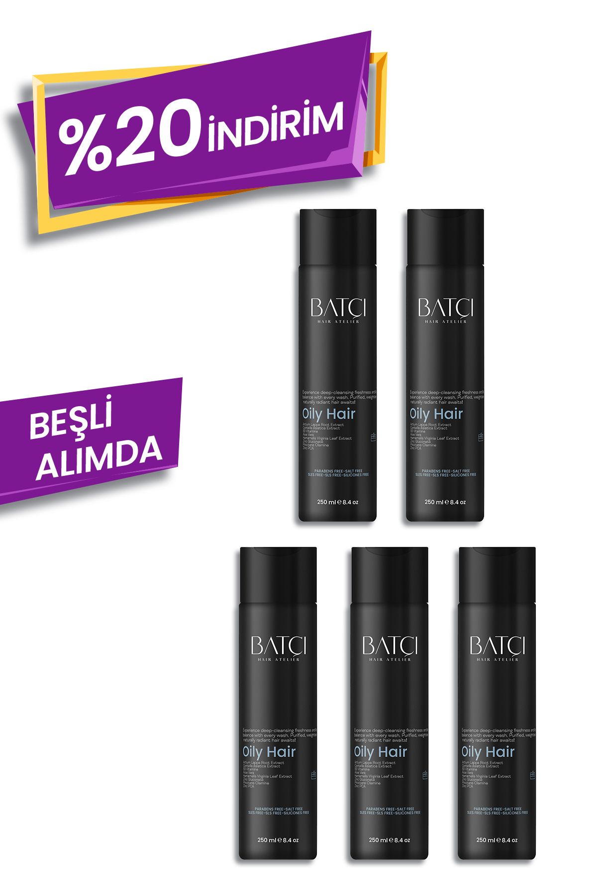Batçı Yağlanma Karşıtı Arctium Lappa Kök Ekstresi,Şampuan 250 ML 5'li Avantajlı Set