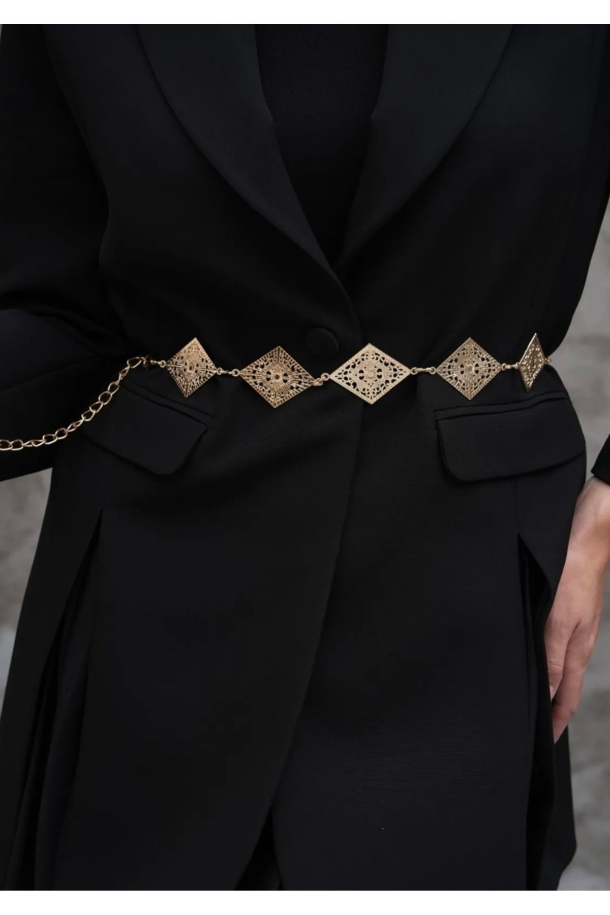 MUJGANERDOGANDESIGN Kadın gold zincir kemer / elbise zincir kemer/ ceket kemeri elbise kemeri