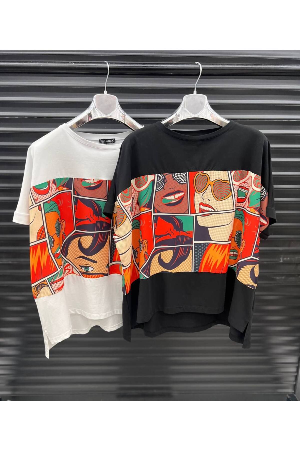 Butik Desenli Oversize Tişört