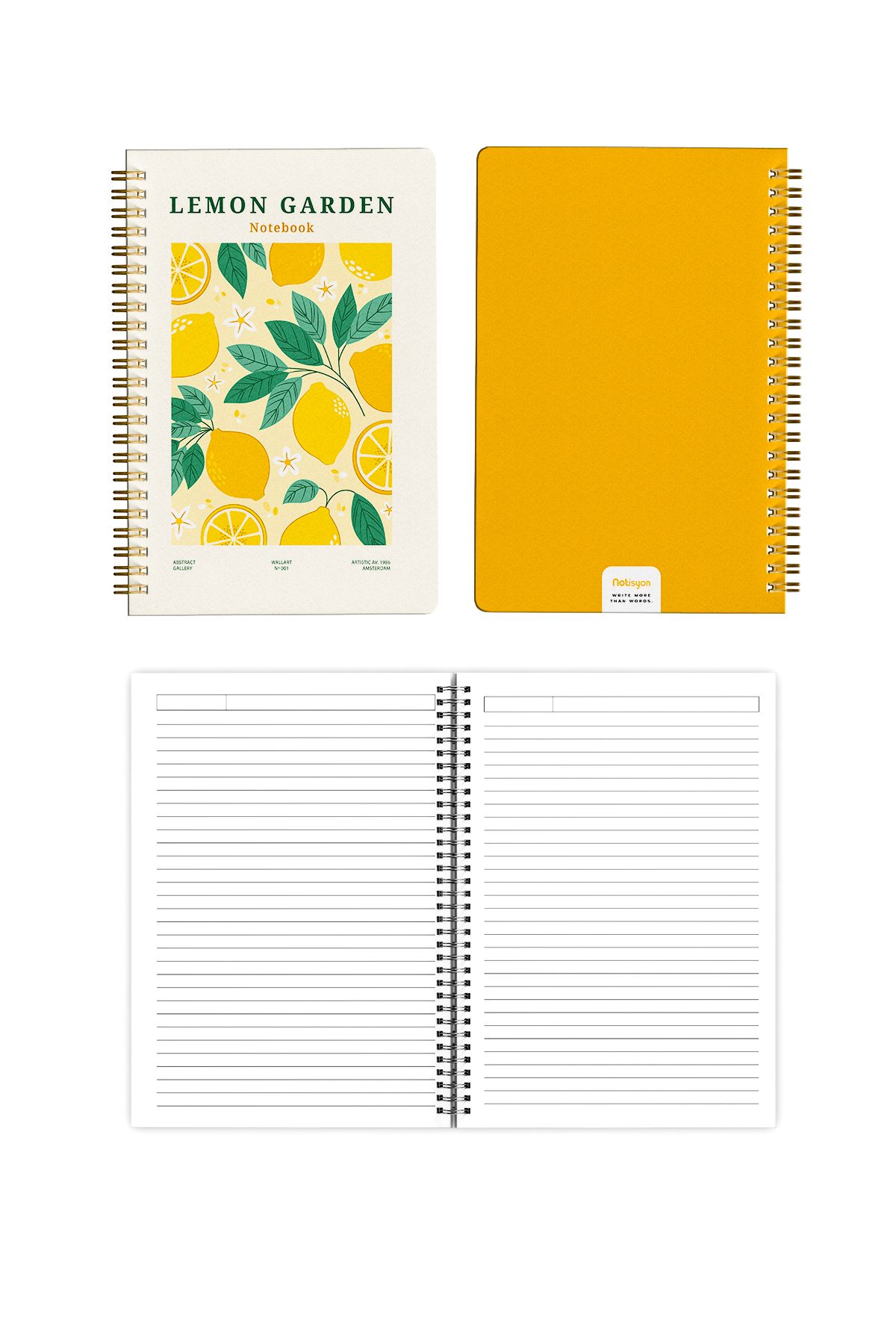 Notisyon-A5 Spiral Notepad Set of 2 – Lined & Unlined, 148 Pages, Lemon Pattern, School Notebook 2