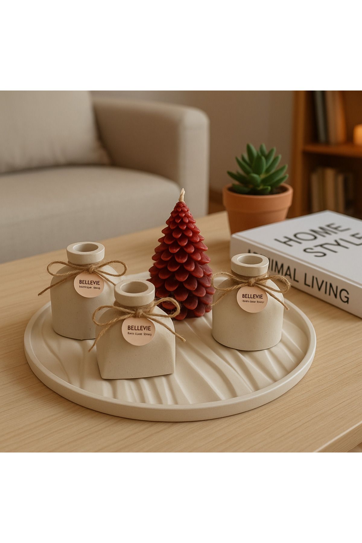 Handmade Dekoratif mum & tepsi ve vazo seti