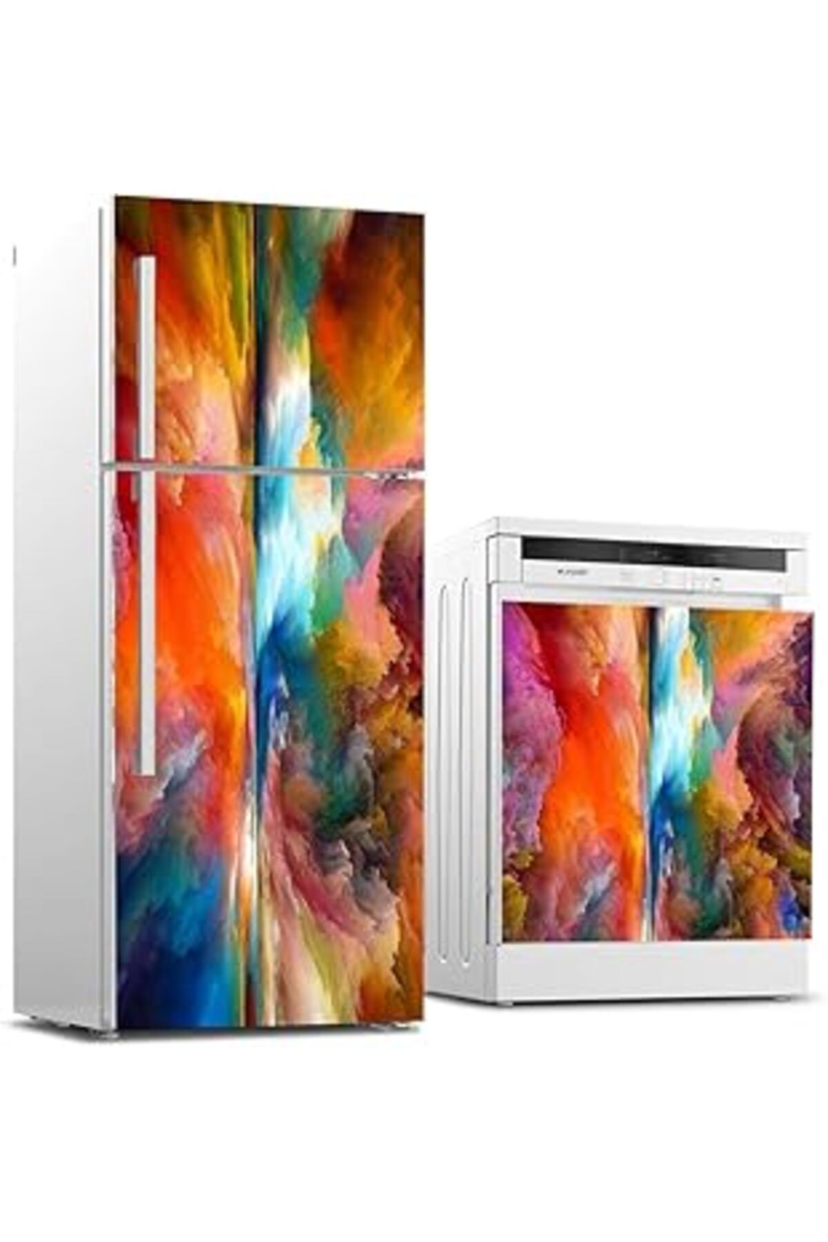 Mu Art Ahşap Buzdolabı Ve Bulaşık Makinası Beyaz Eşya Sticker Kaplama Gerçeklik