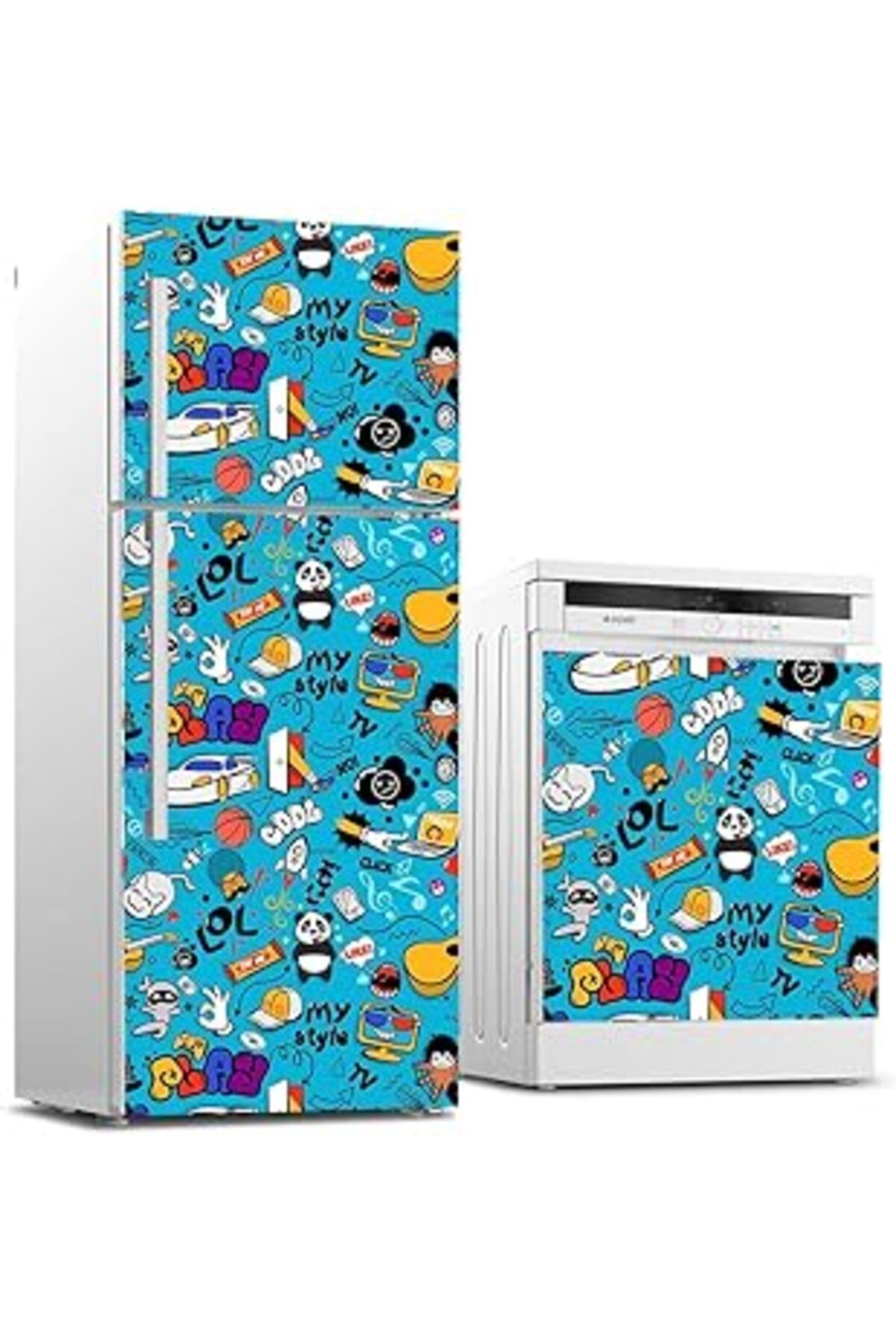 Mu Art Ahşap Buzdolabı Ve Bulaşık Makinası Beyaz Eşya Sticker Kaplama Lol Play