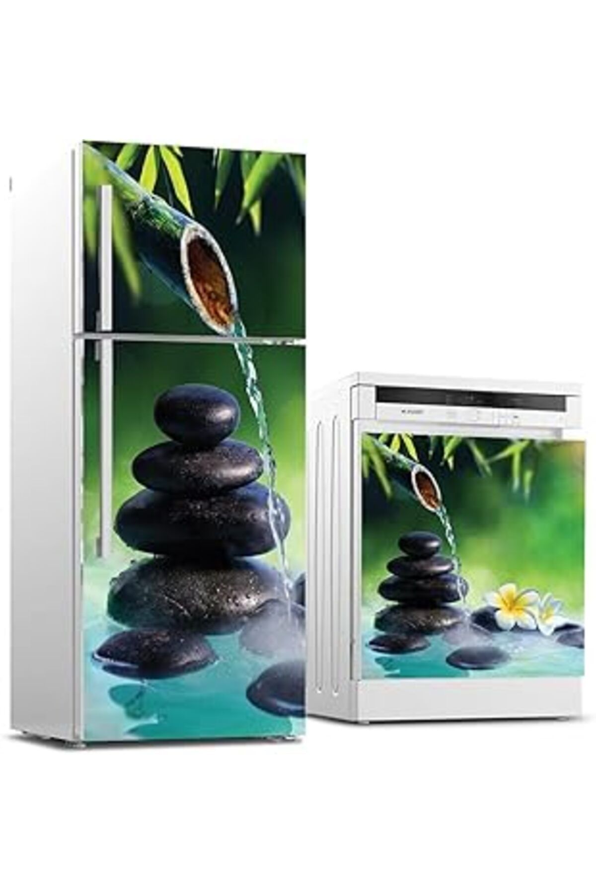 Mu Art Ahşap Buzdolabı Ve Bulaşık Makinası Beyaz Eşya Sticker Kaplama Çeşme Taş