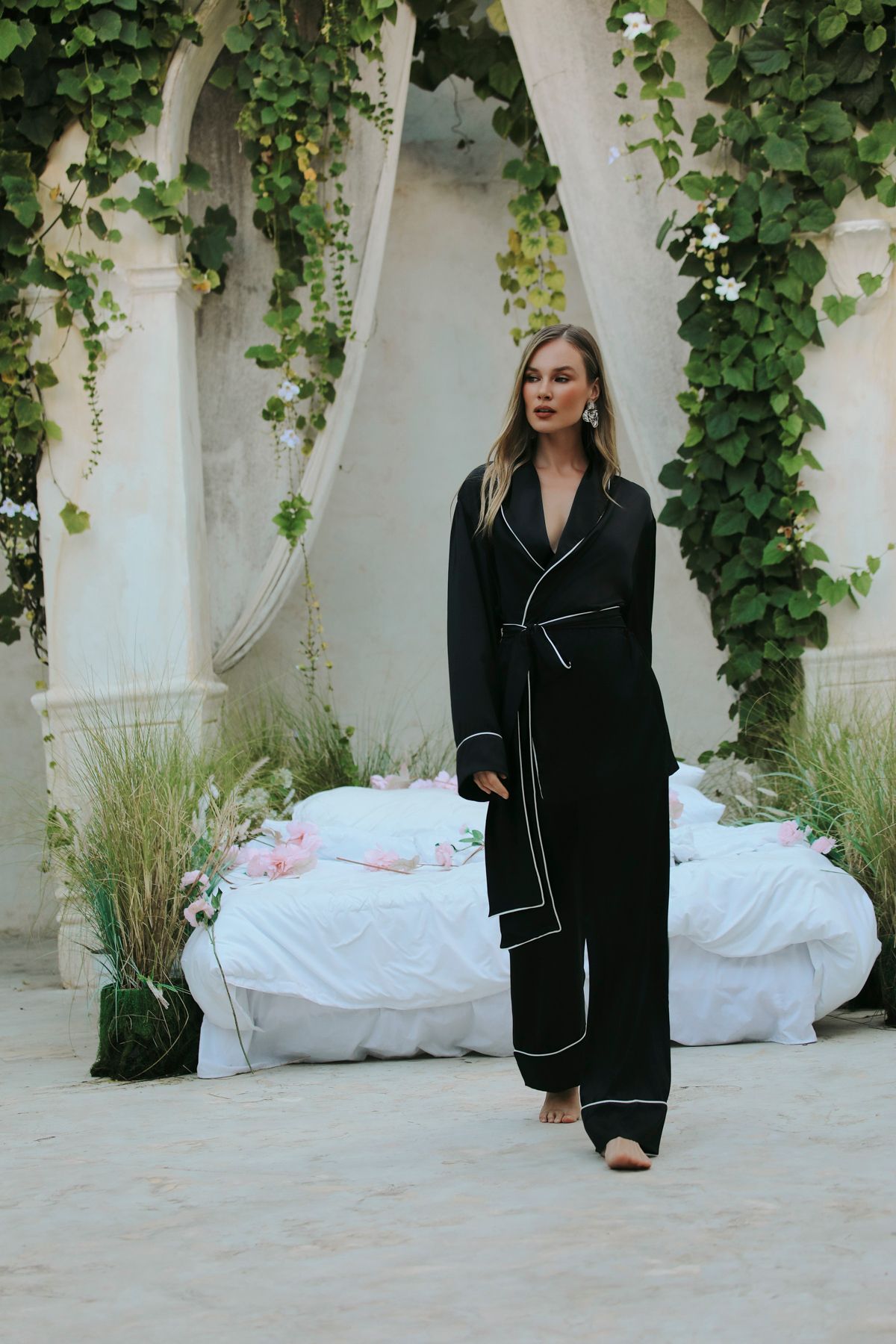 MODA MAİSON JESSIE OMBRE DE SOIE PANTOLON TAKIM - %100 İPEK SİYAH