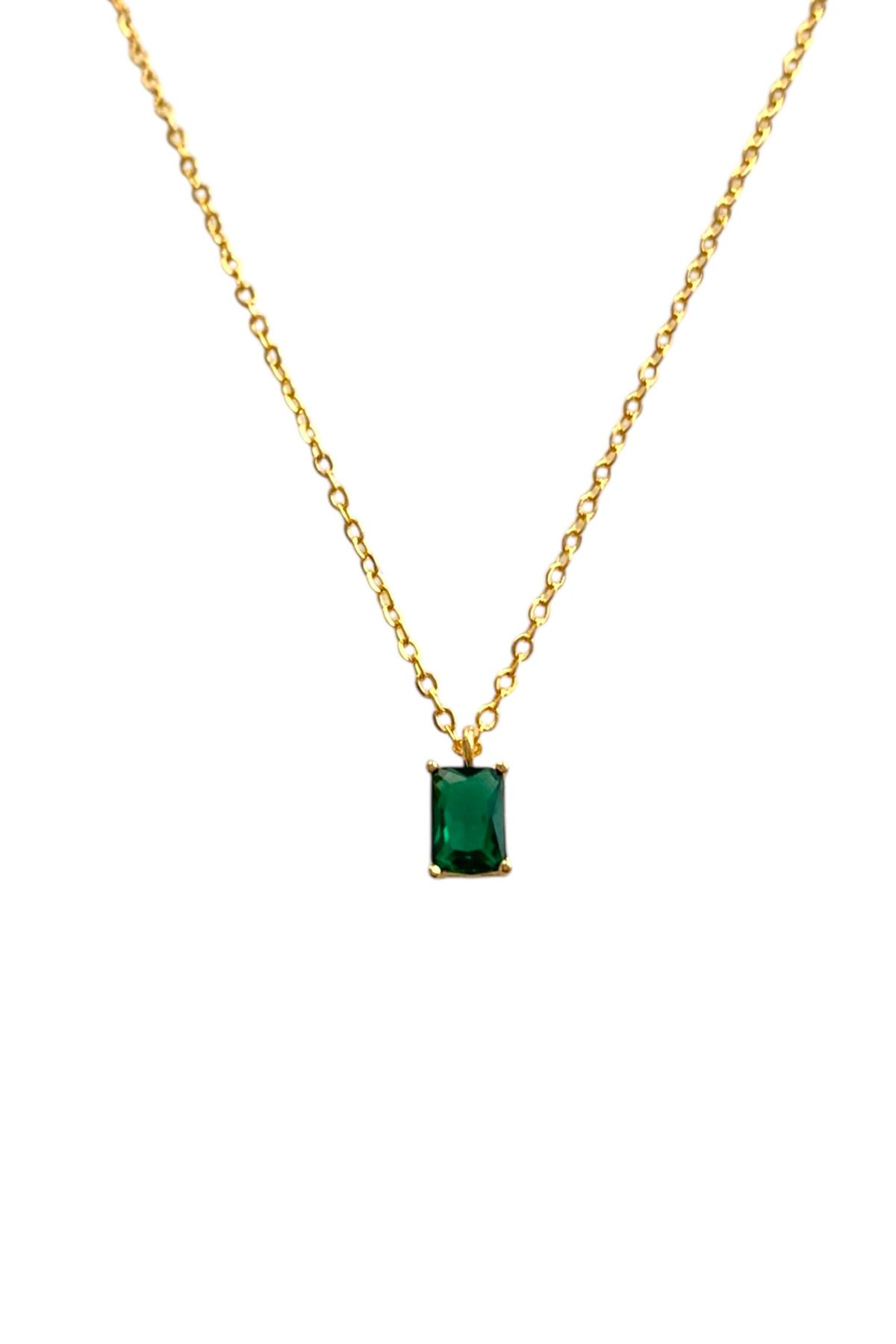Bonnjerra Jewellery Altın Kaplama Basic Zincir Mayıs Ayı Doğum Taşı Kolye, Zirkon Baget Taşlı Zümrüt Kolye