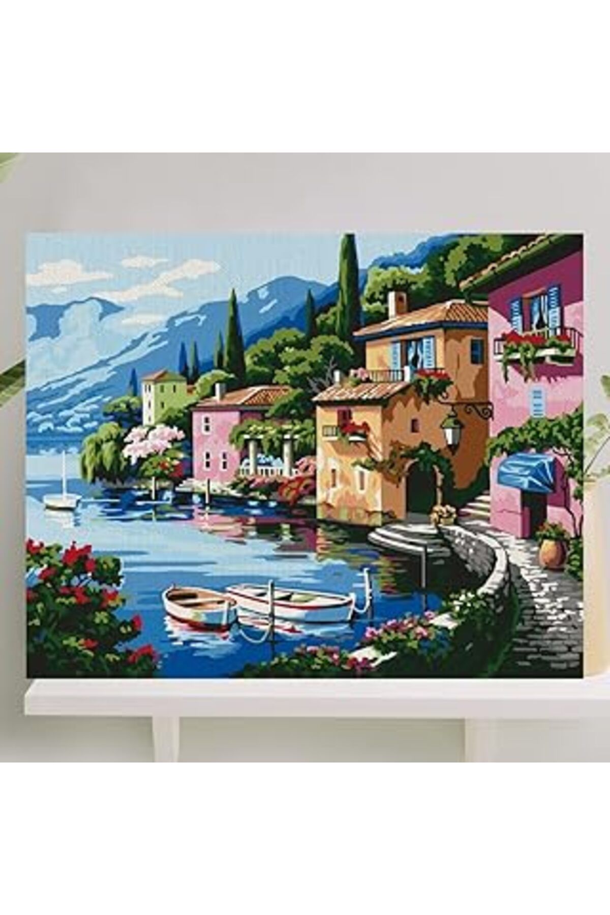 Qedii Palmiye Hobi Sanat Sayılarla Boyama Tuval Seti Fırça Boya Dahil (Çıtalı) 40X50 Cm - Deniz Evler