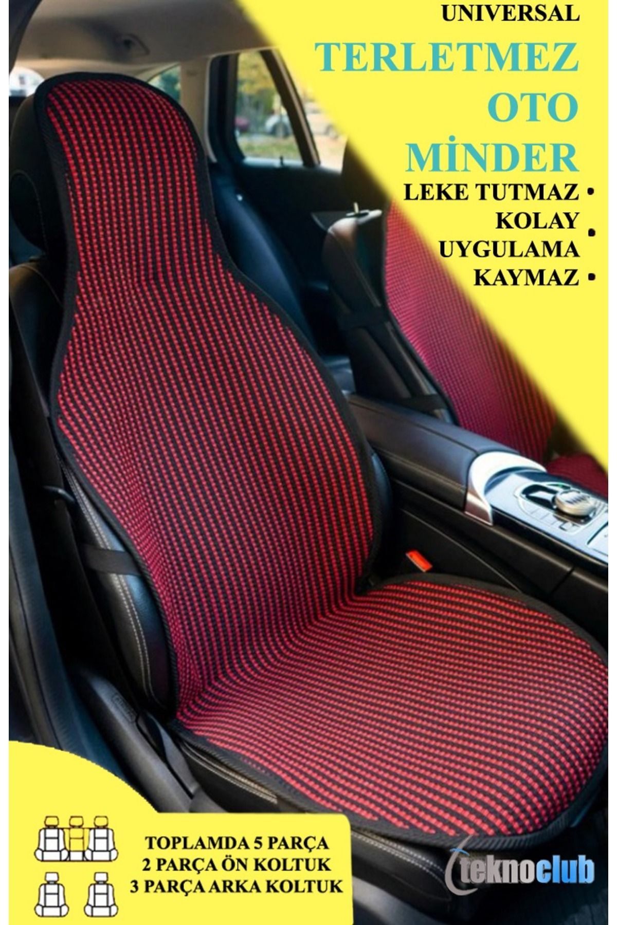 TEKNOCLUB %100 Pamuk Terletmez Oto Koltuk Koruyucu Kılıf - %100 Pamuk Oto Koltuk Kilim / Minder (5 PARÇA)