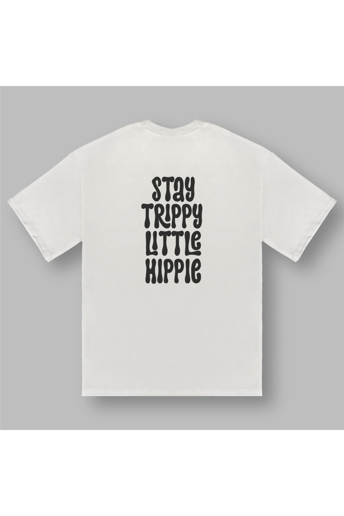 BOYANOVA Stay Trippy Little Hippie Kadın Oversize Ekru Tişört