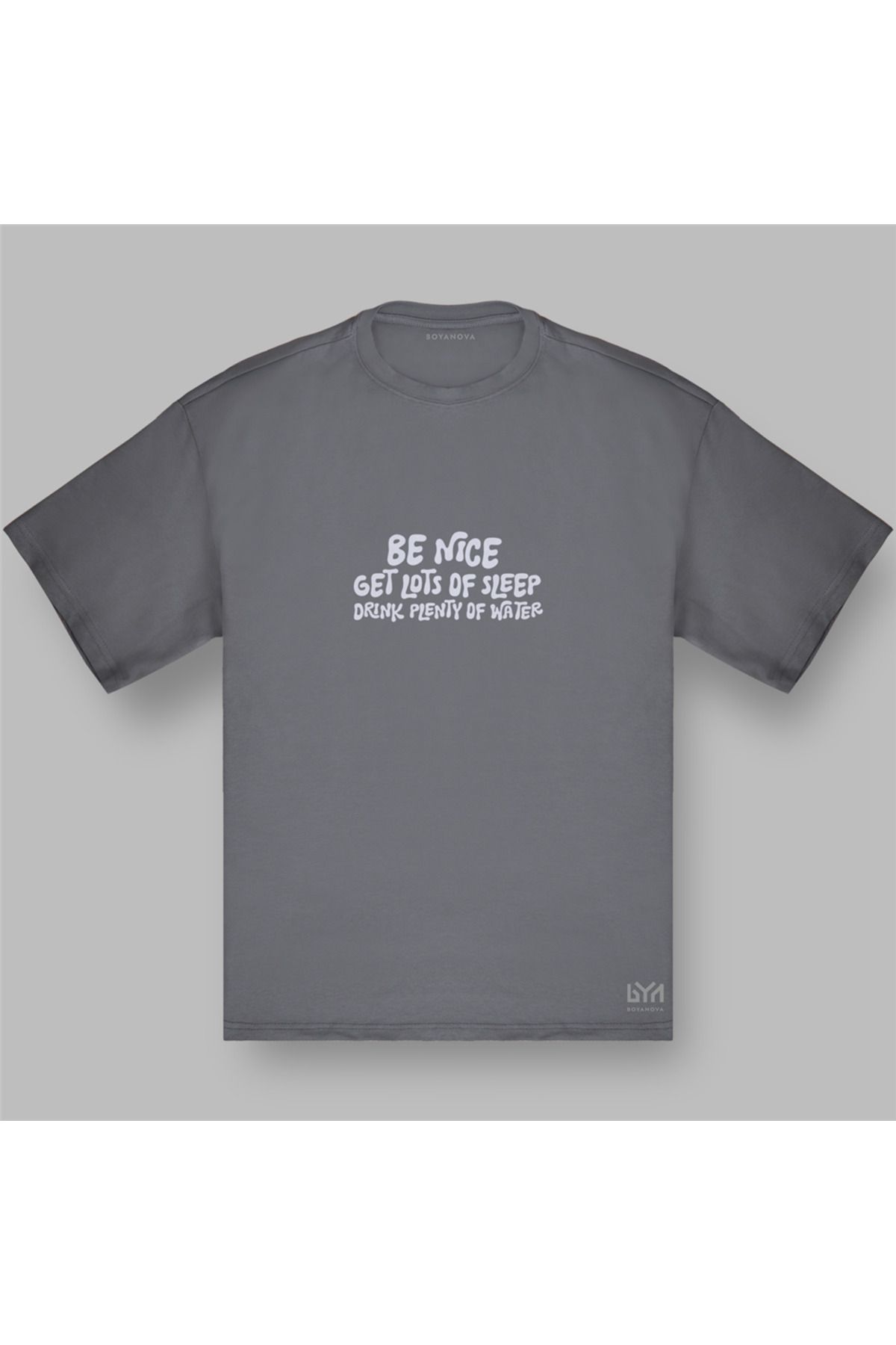 BOYANOVA Be Nice Kadın Oversize Füme Tişört