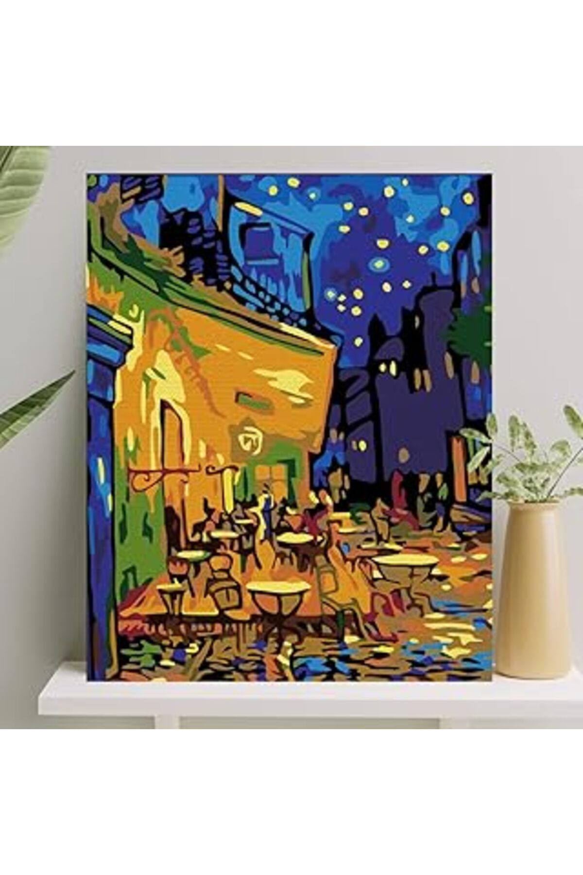 Mu Art Ahşap Palmiye Hobi Sanat Sayılarla Boyama Tuval Seti Fırça Boya Dahil (Çıtalı) 40X50 Cm - Cafe Terrace At