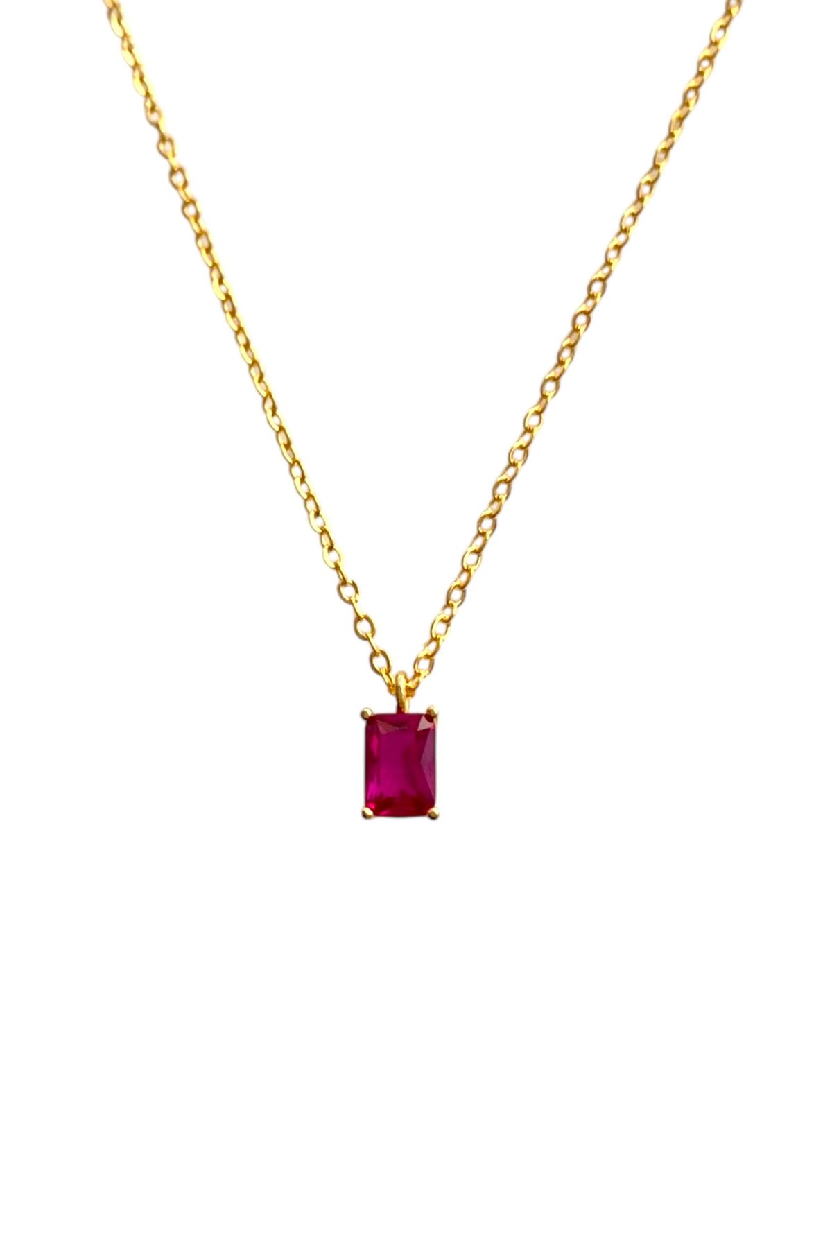 Bonnjerra Jewellery Altın Kaplama Basic Zincir Temmuz Ayı Doğum Taşı Kolye, Yakut Kolye