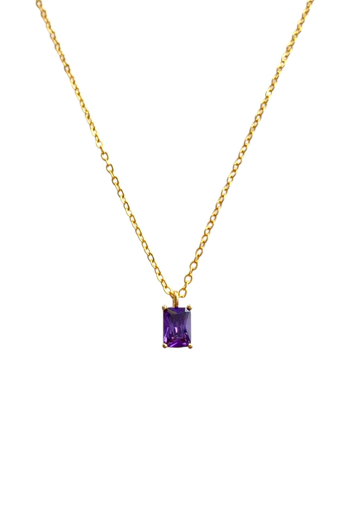 Bonnjerra Jewellery Altın Kaplama Basic Zincir Şubat Ayı Doğum Taşı Kolye, Ametist Kolye