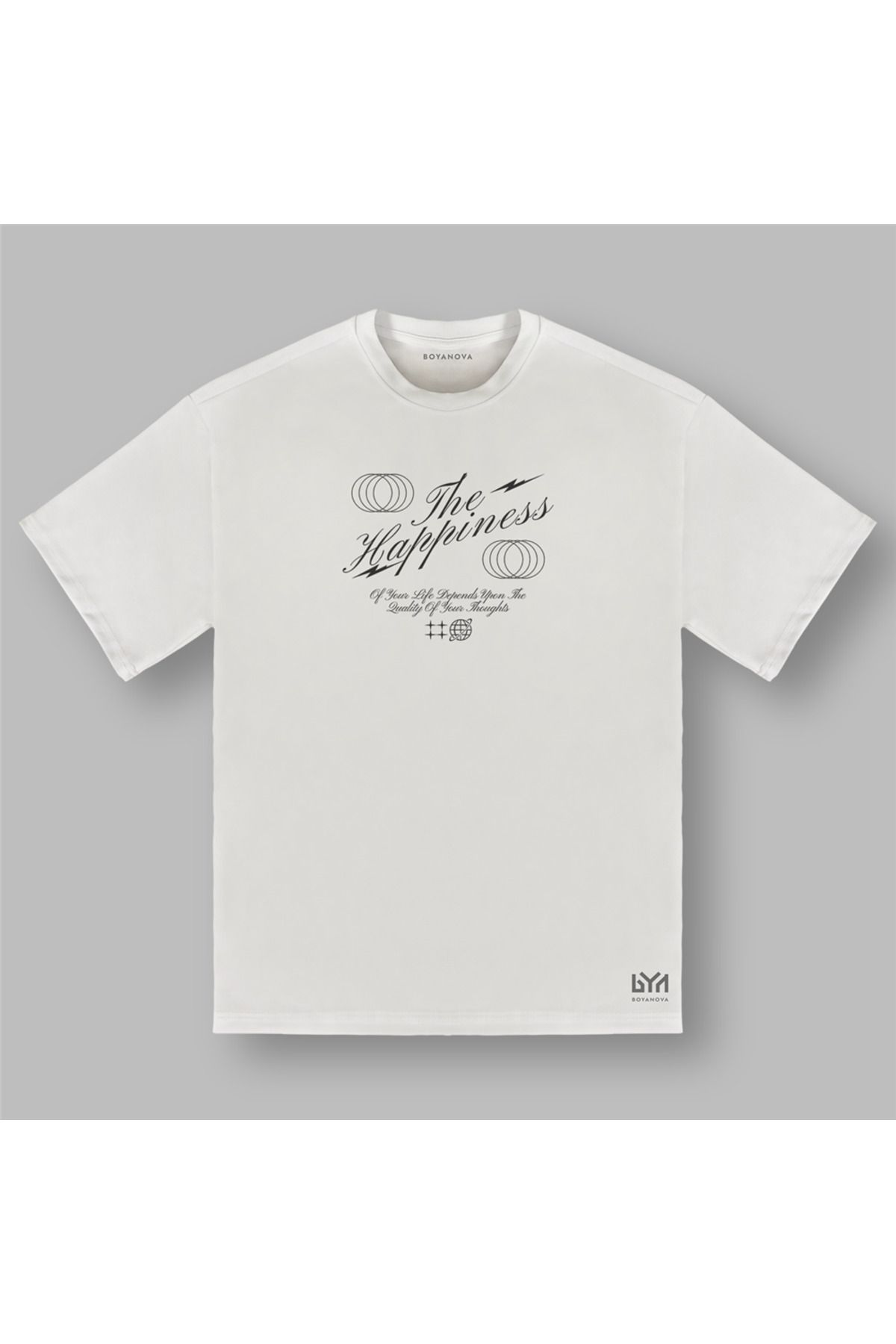 BOYANOVA The Happiness Of Your Life Kadın Oversize Ekru Tişört