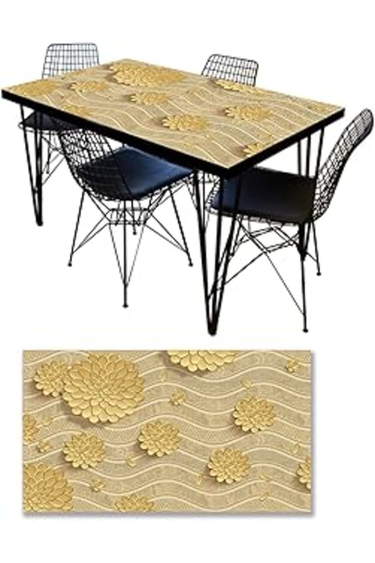 Mu Art Ahşap Masa Kaplama Folyosu Mobilya Masa Kaplama Folyoları 3D Sarı Çiçek