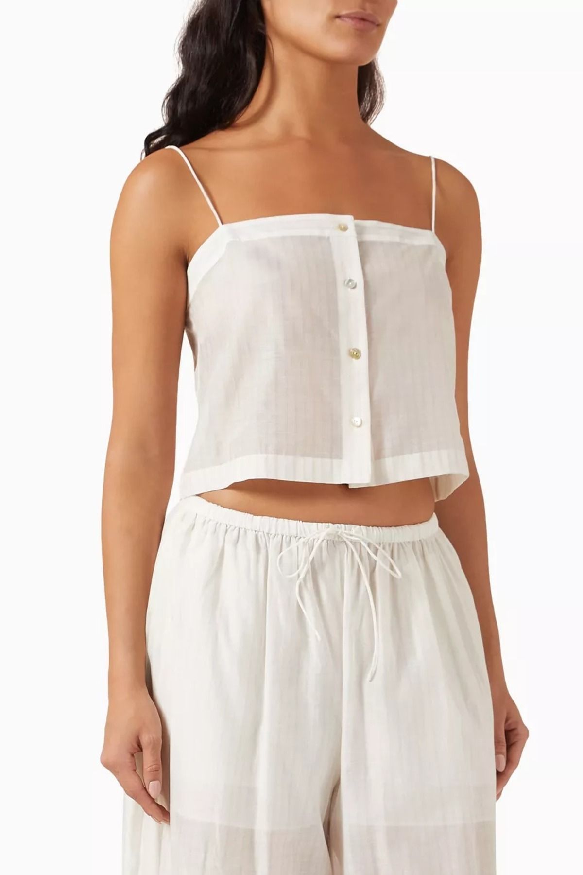 12storeez Pamuk İpek Cropped Top, Hafif ve Narin Yazlık Üst Beyaz