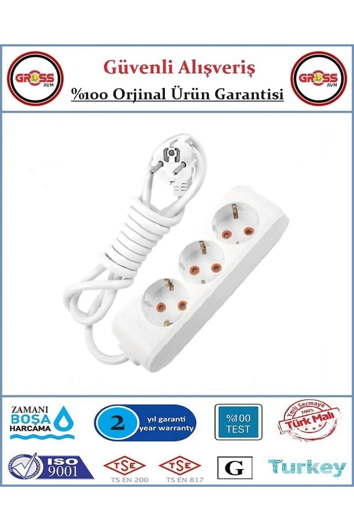 VİKO Viko Multi-Let Üçlü Topraklı Priz - 3 Metre - Çocuk Korumalı - Beyaz - Ürün