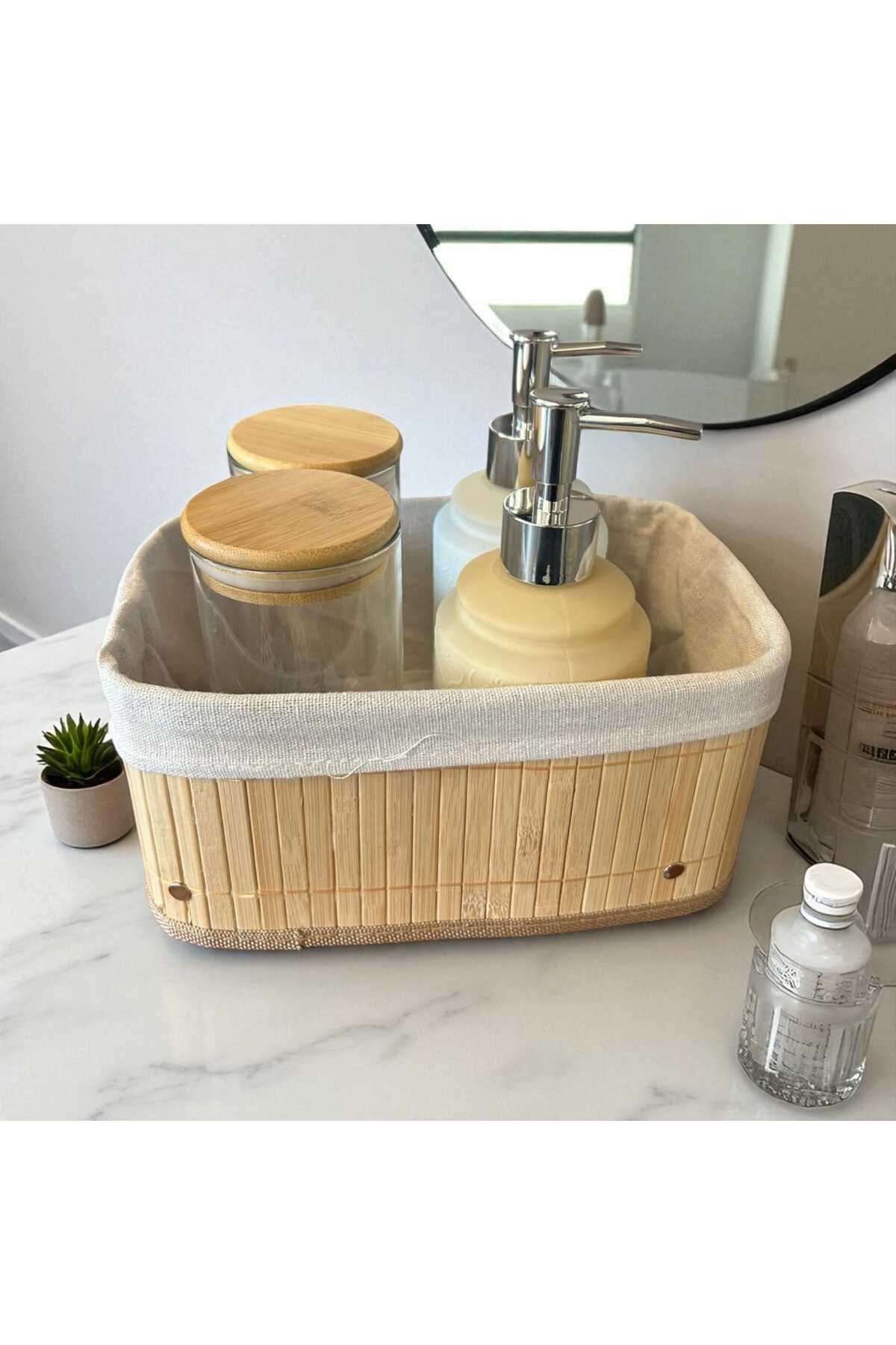 Noah Exclusive 5 PARCA BANYO DUZENLEYICISI -7 CM X 15 CM KULAK CUBUGU+MAKYAJ PAMUGU+2 X SABUNLUK+BAMBU SEPET