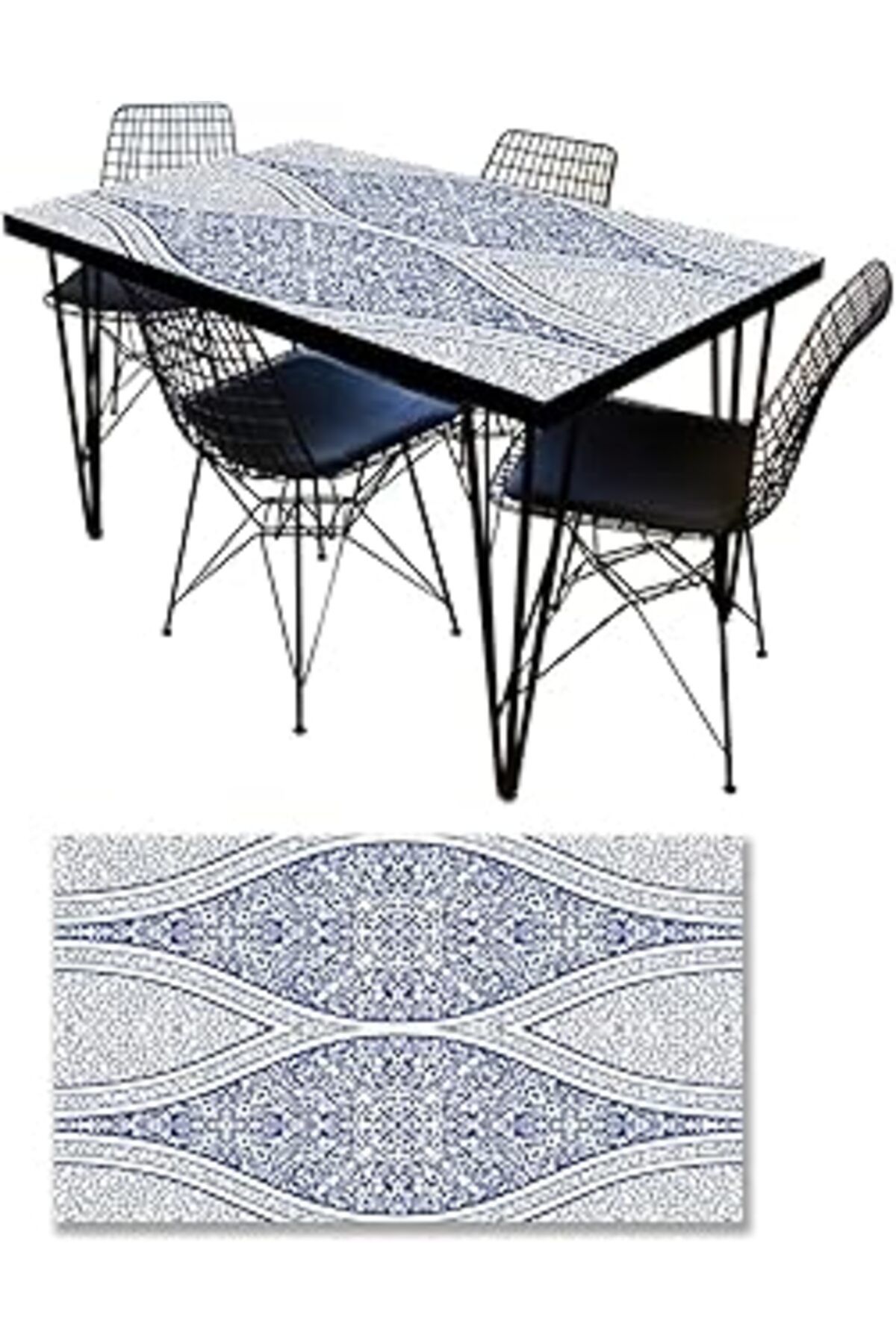 Mu Art Ahşap Masa Kaplama Folyosu Mobilya Masa Kaplama Folyoları Mavi Beyaz Dekor