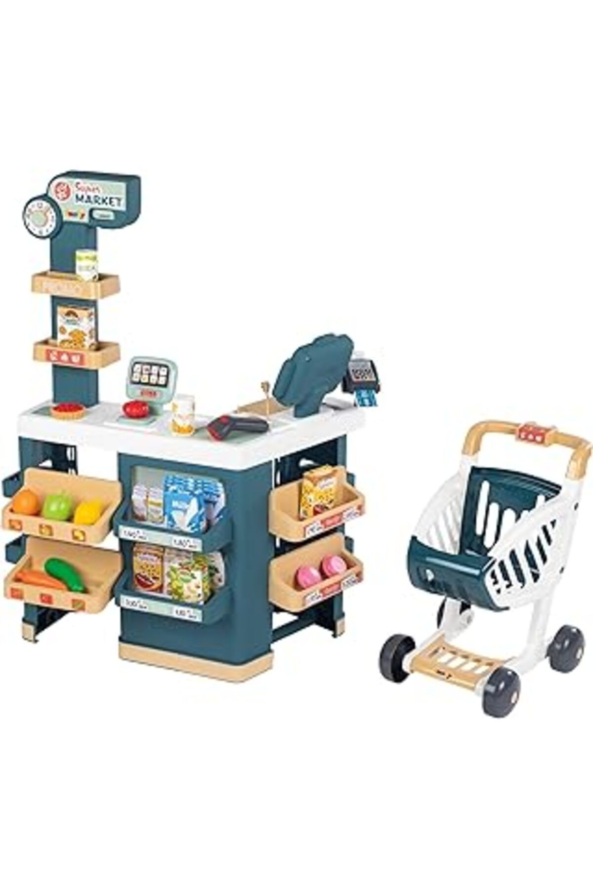 Qedii Smoby – Supermarket – Çocuklar Için Market – Yarış Arabası Dahildir, Mekanik Terazi, Elektronik Fon