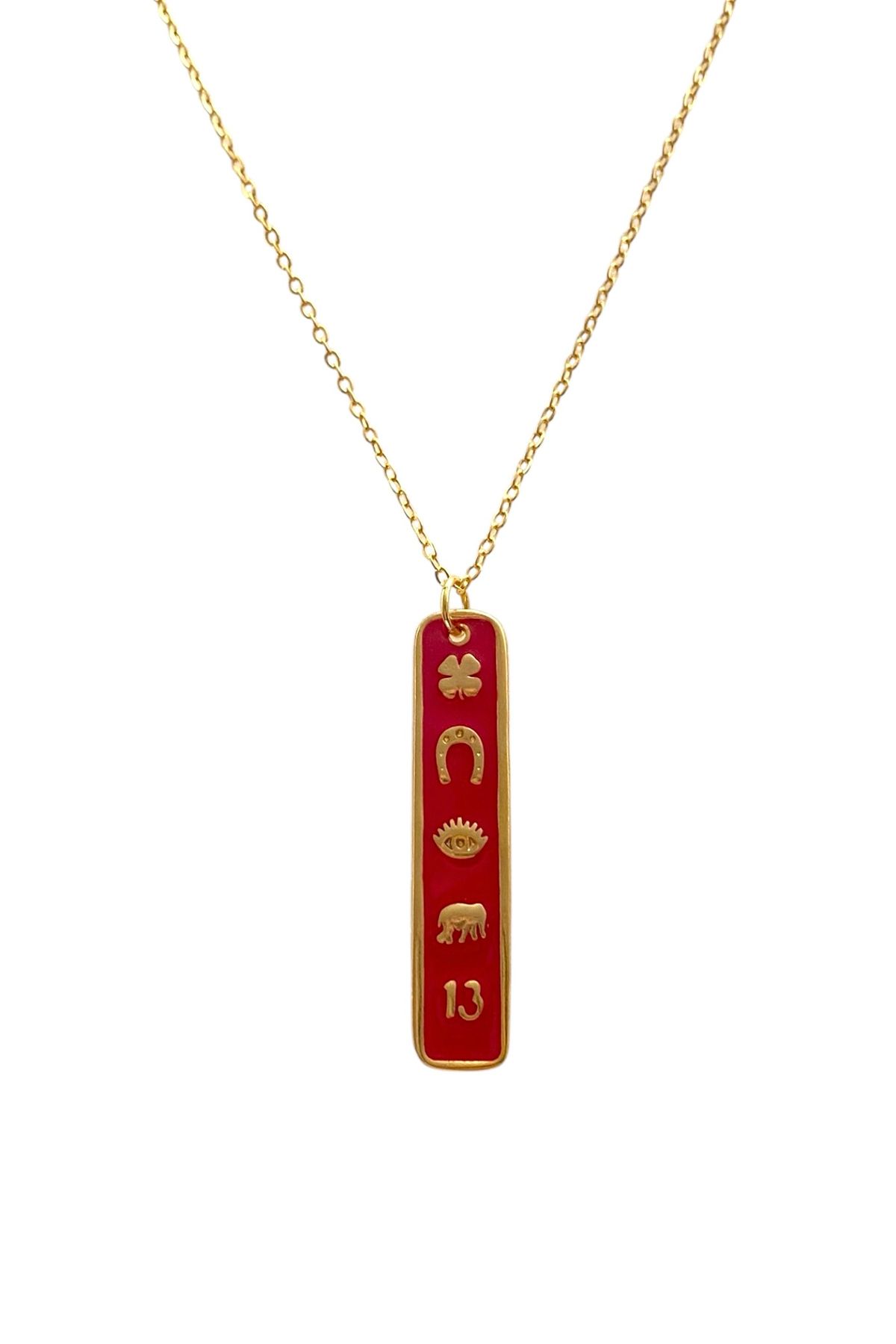 Bonnjerra Jewellery Altın Kaplama Basic Zincir Kırmızı Mineli Şans Kolyesi, Şans Simgeleri Kolye, Kırmızı Uğur Kolyesi