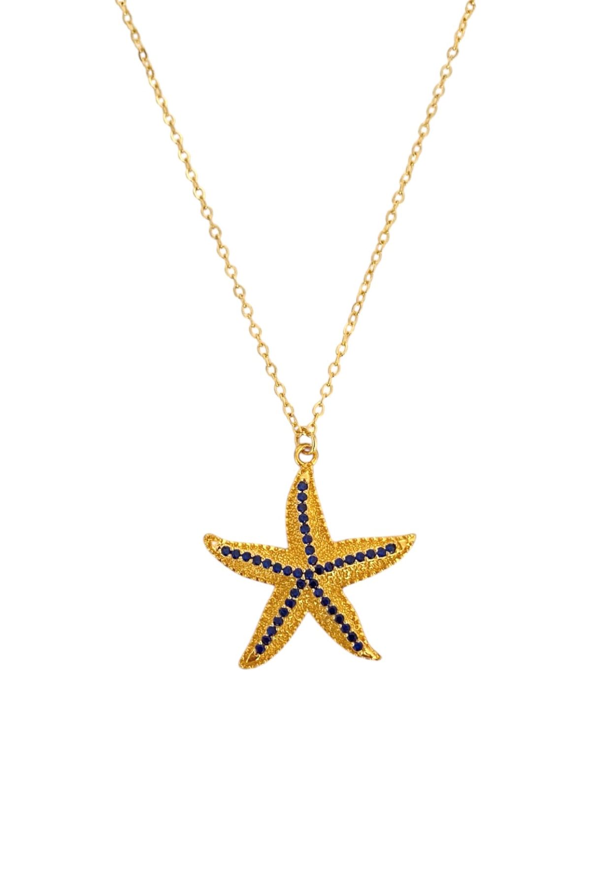Bonnjerra Jewellery Altın Kaplama Basic Zincir Lacivert Zirkon Taşlı Yıldız Kolye, Deniz Yıldızı Kolye