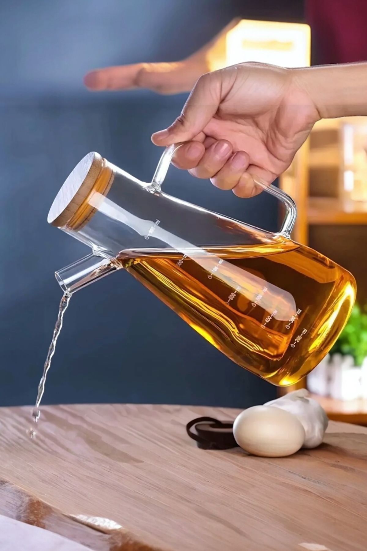 UCR HOME Masterchef Borosilikat Cam Yağdanlık Bambu Vakumlu Kapak Sirkelik Master Chef Yağlık 900 ML