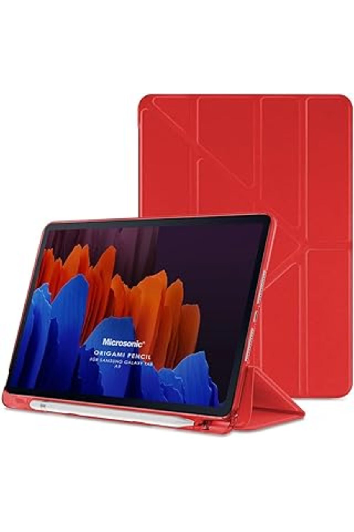 NETWORK ART Microsonic Samsung Galaxy Tab A9 Kılıf Origami Pencil Kırmızı [galaxy Tab A9 Ile Uyumlu Kılıf - Kır