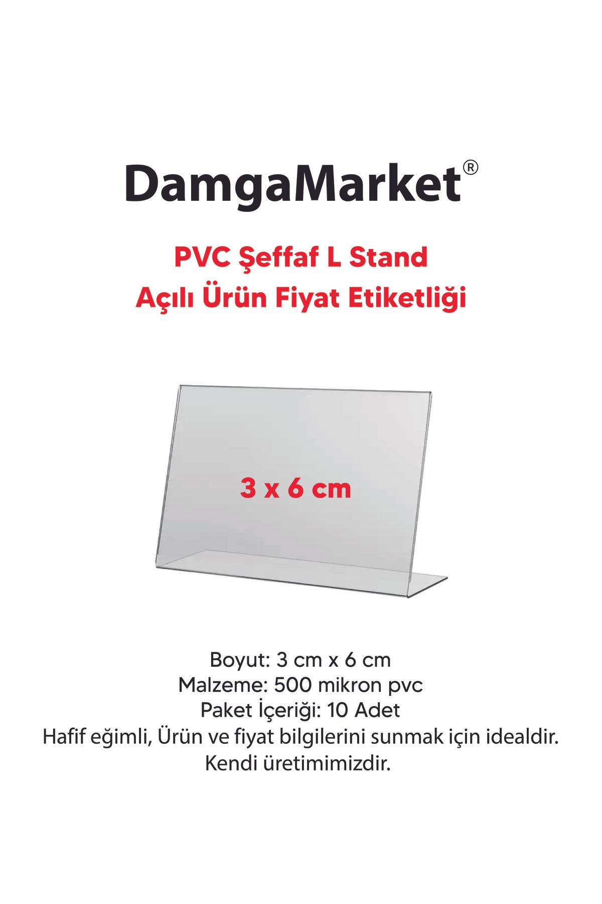 DamgaMarket 10 Adet Pvc Etiketlik, Pvc İsimlik 3x6 cm Şeffaf Etiketlik Ayaklı Açılı Pvc Stand Etiketlik