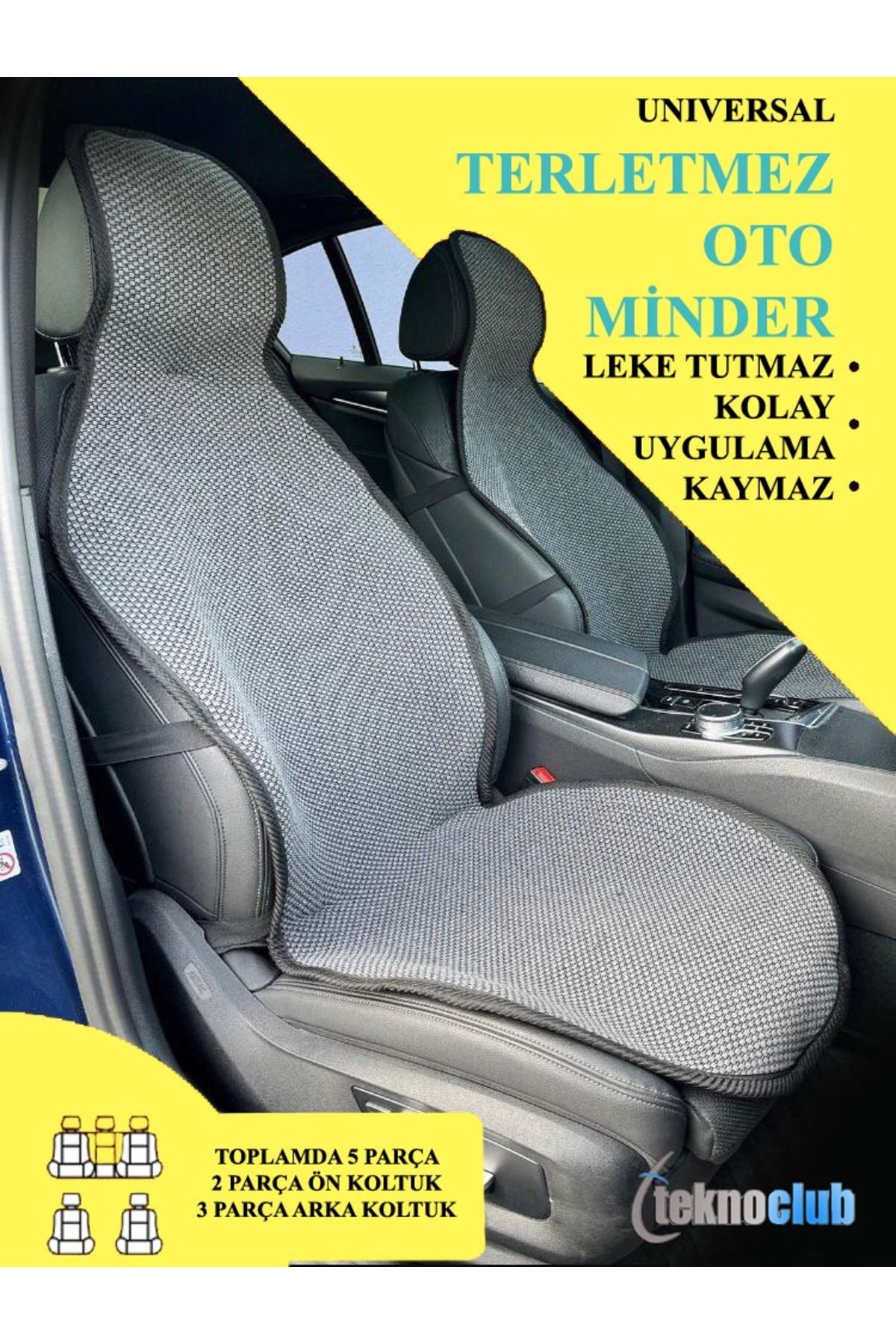 TEKNOCLUB %100 Pamuk Terletmez Oto Koltuk Koruyucu Kılıf - %100 Pamuk Oto Koltuk Kilim / Minder (5 PARÇA)