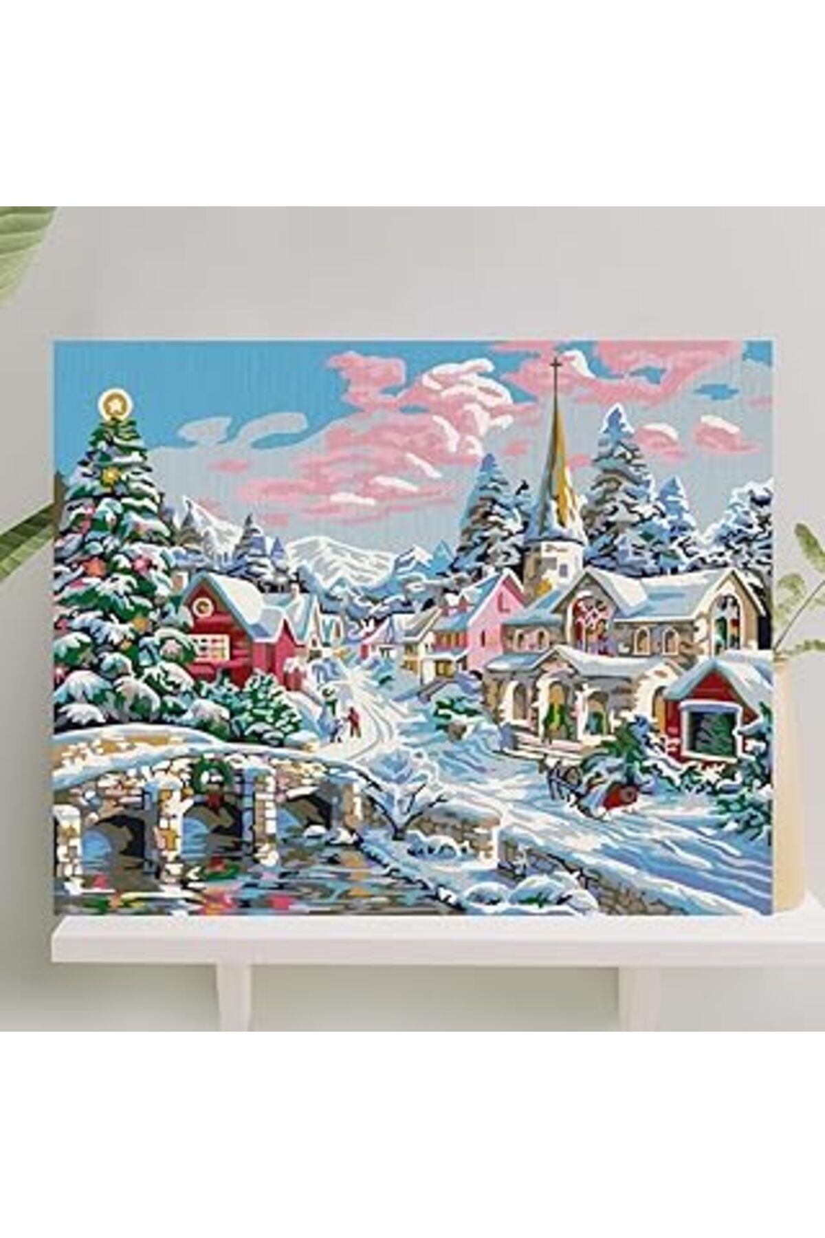 Qedii Palmiye Hobi Sanat Sayılarla Boyama Tuval Seti Fırça Boya Dahil (Çıtalı) 40X50 Cm - Kar Manzarası