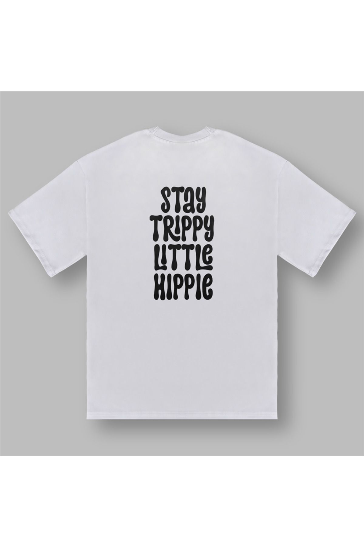BOYANOVA Stay Trippy Little Hippie Kadın Oversize Beyaz Tişört