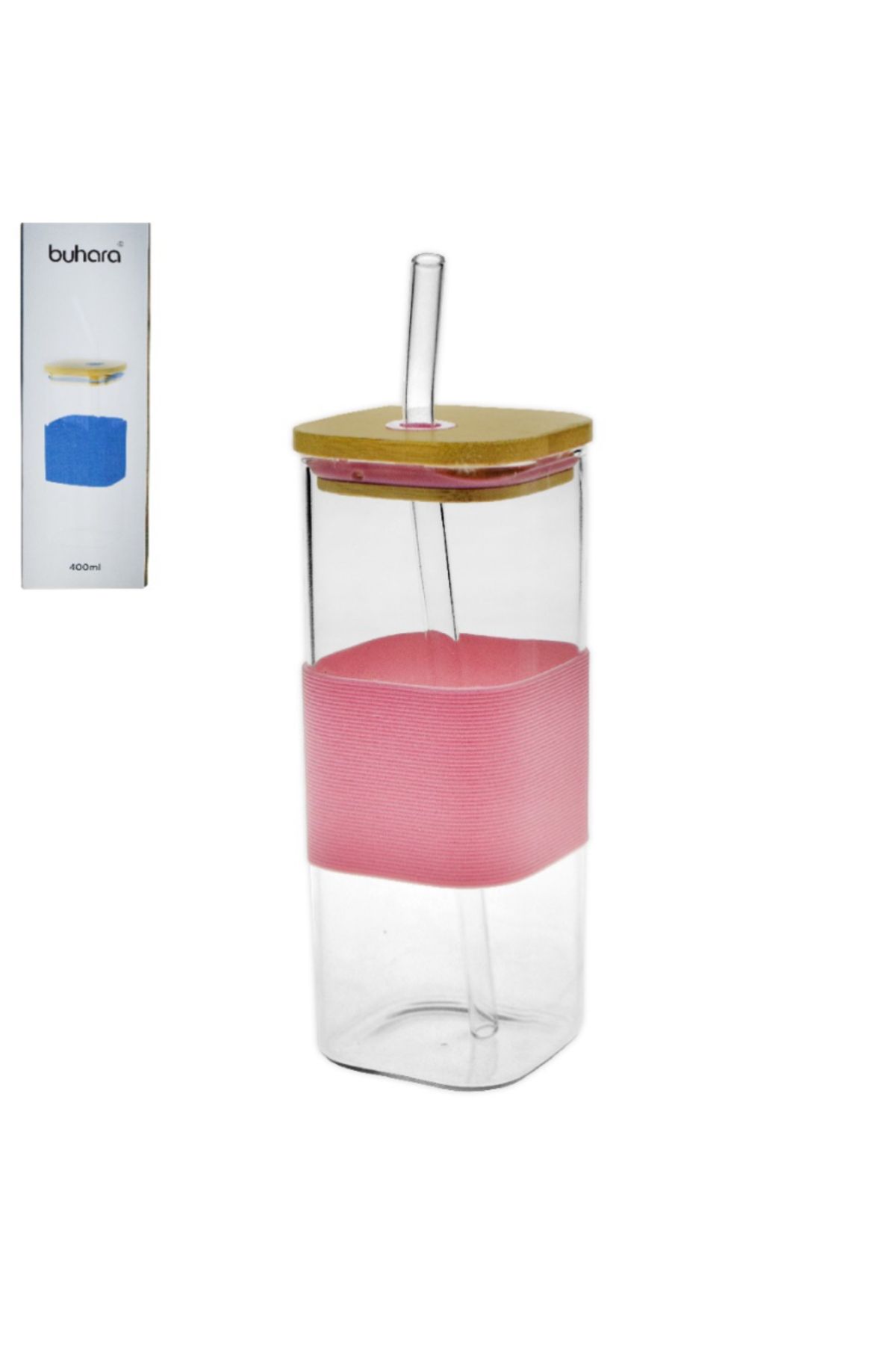 Home Silikonlu Kare Pipetli Bardak 400ml