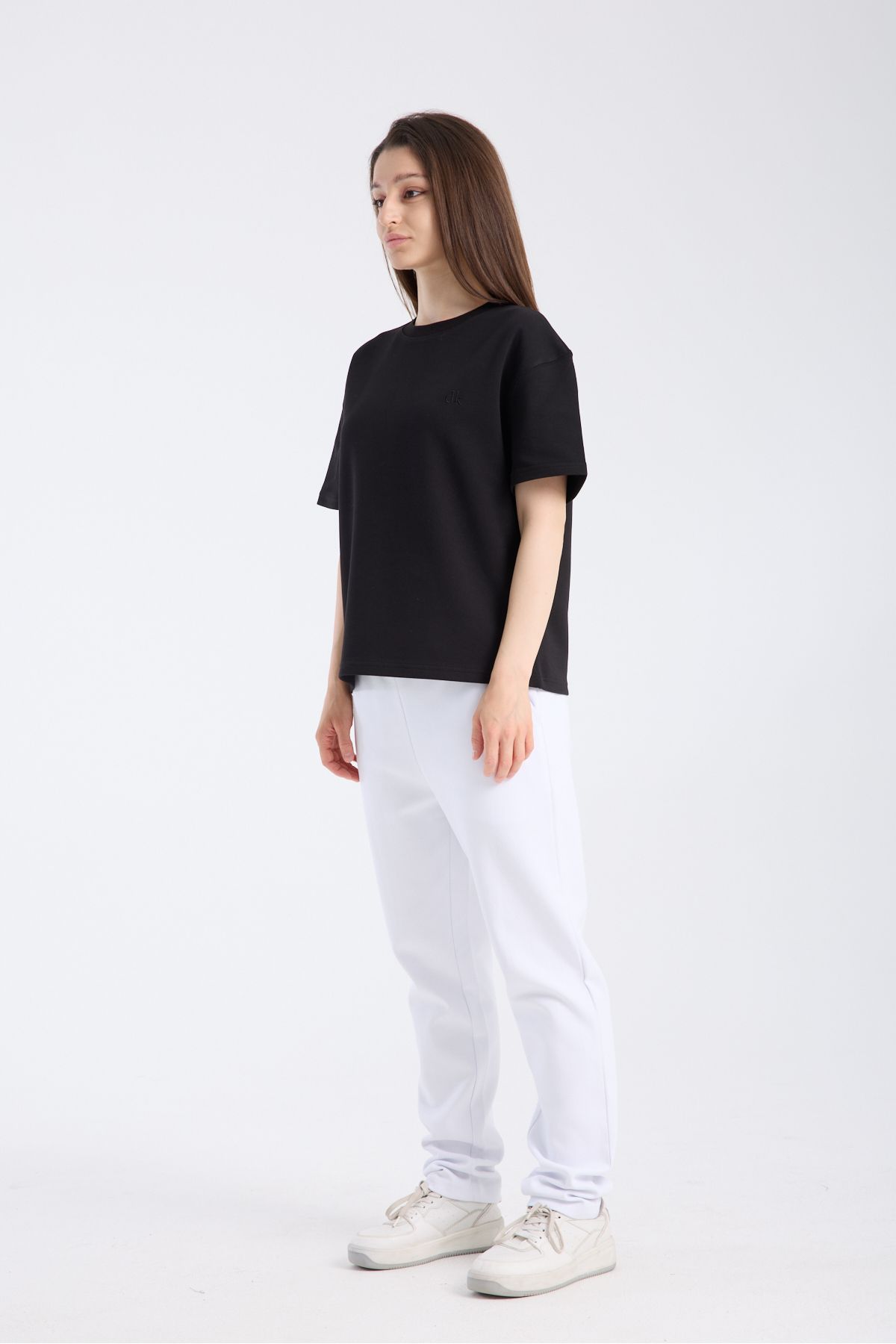 DK DOKUMACI Kadın Loose Fit Yarım kollu T-Shirt Siyah